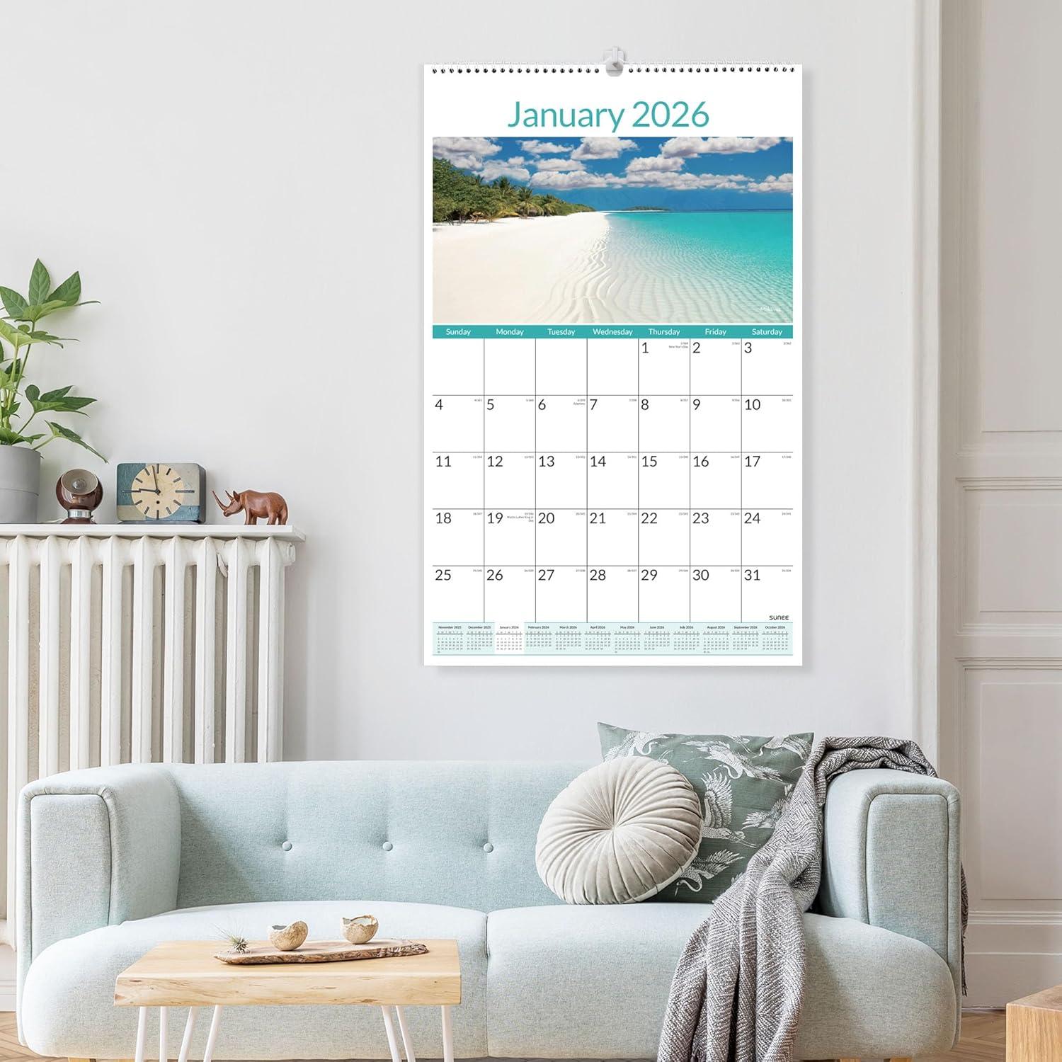 image:imageSUNEE 2026 Wall Calendar Extra Large 17x27 21 Month Calendar Ends June 2027 Vertical Large Monthly Calendar 20262027 for Wall Seasons ColorBeaches