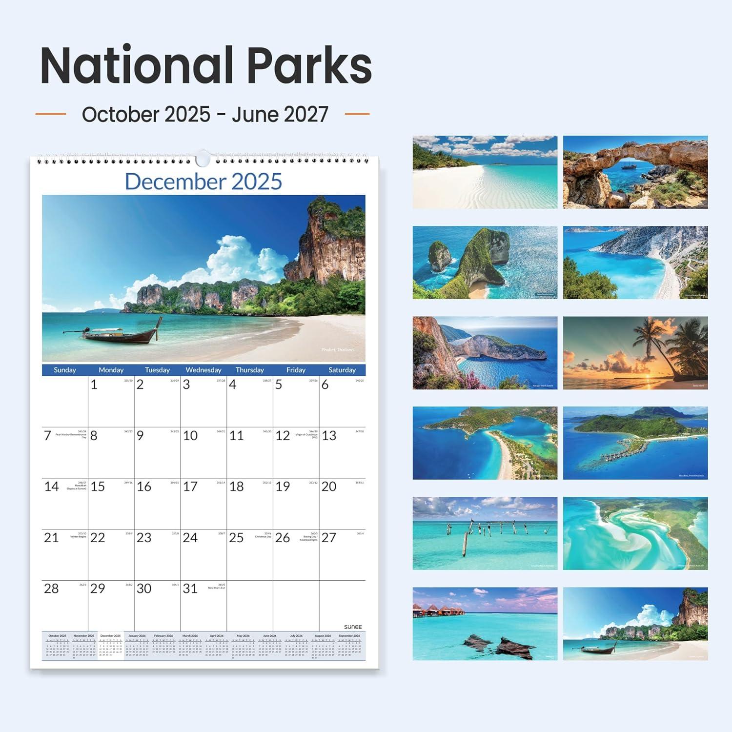 image:imageSUNEE 2026 Wall Calendar Extra Large 17x27 21 Month Calendar Ends June 2027 Vertical Large Monthly Calendar 20262027 for Wall Seasons ColorBeaches