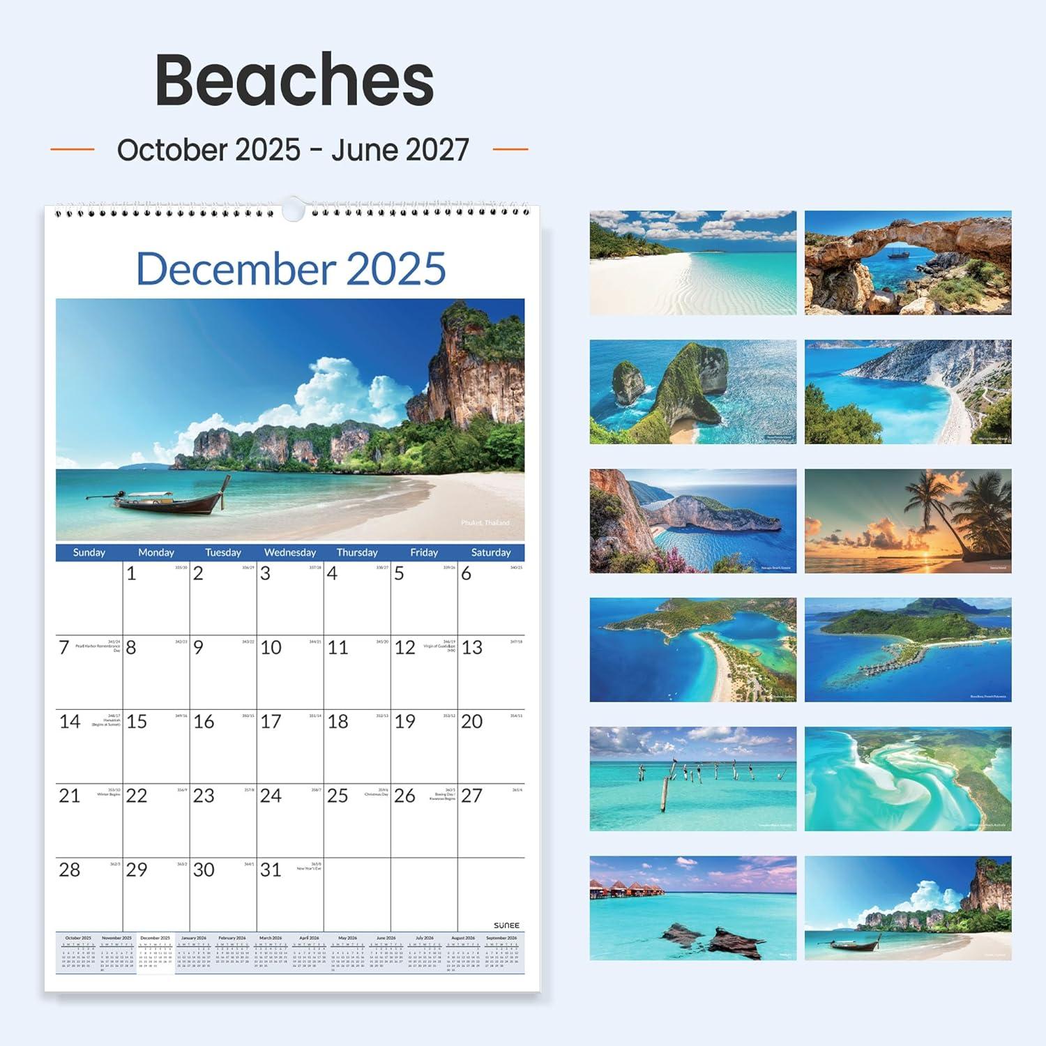 image:imageSUNEE 2026 Wall Calendar Extra Large 17x27 21 Month Calendar Ends June 2027 Vertical Large Monthly Calendar 20262027 for Wall Seasons ColorBeaches