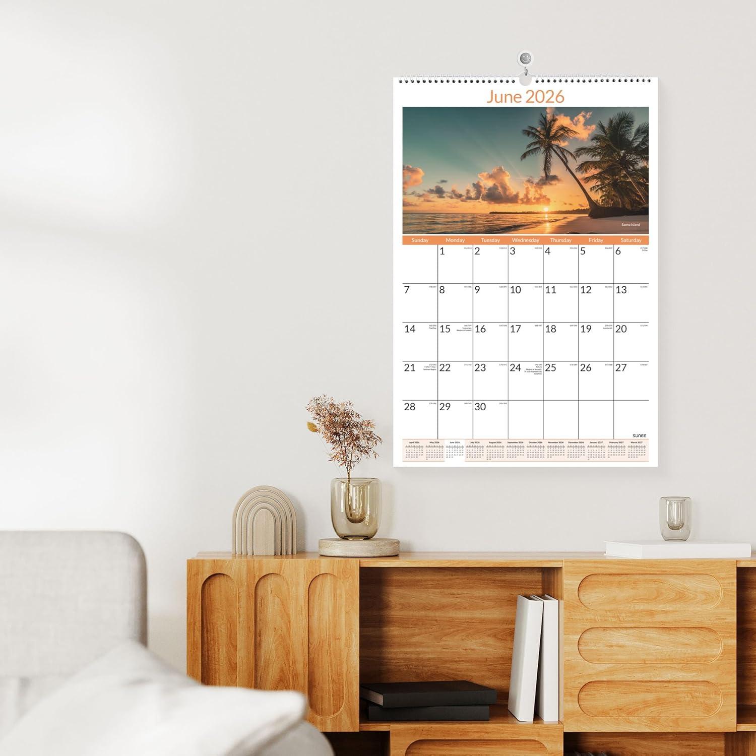image:imageSUNEE 2026 Wall Calendar Extra Large 17x27 21 Month Calendar Ends June 2027 Vertical Large Monthly Calendar 20262027 for Wall Seasons ColorBeaches