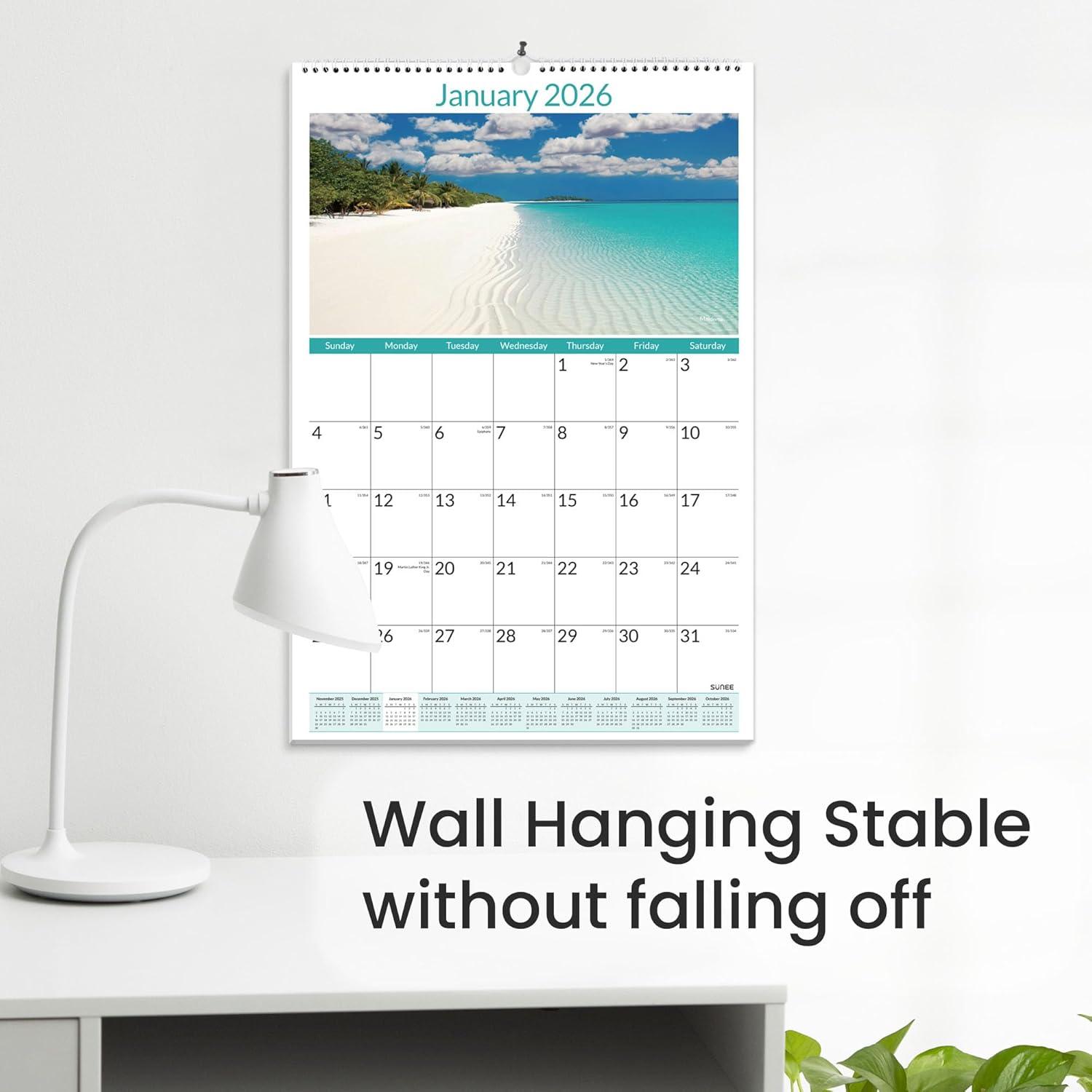 image:imageSUNEE 2026 Wall Calendar Extra Large 17x27 21 Month Calendar Ends June 2027 Vertical Large Monthly Calendar 20262027 for Wall Seasons ColorBeaches