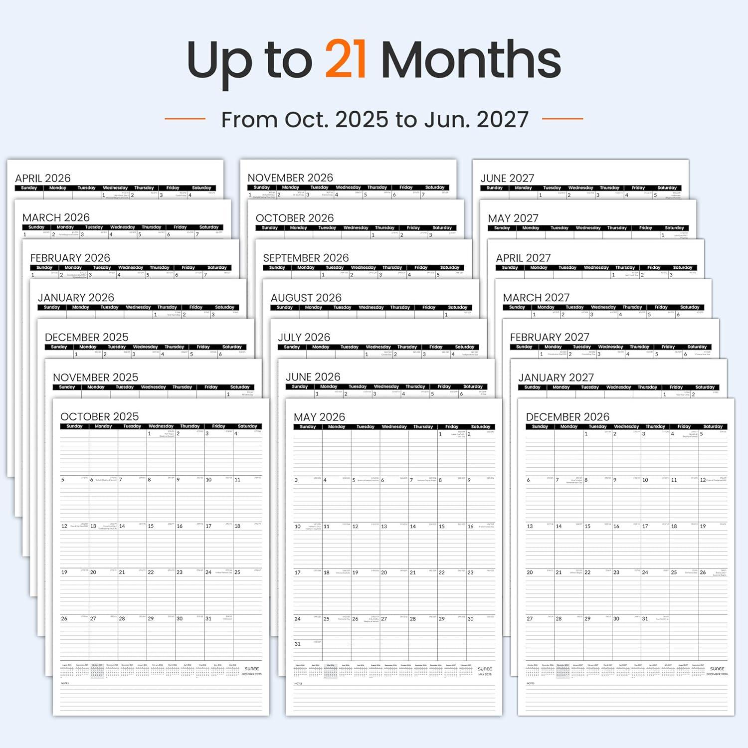 image:imageSUNEE 2026 Wall Calendar Extra Large 17x27 21 Month Calendar Ends June 2027 Vertical Large Monthly Calendar 20262027 for Wall Seasons ColorBlack