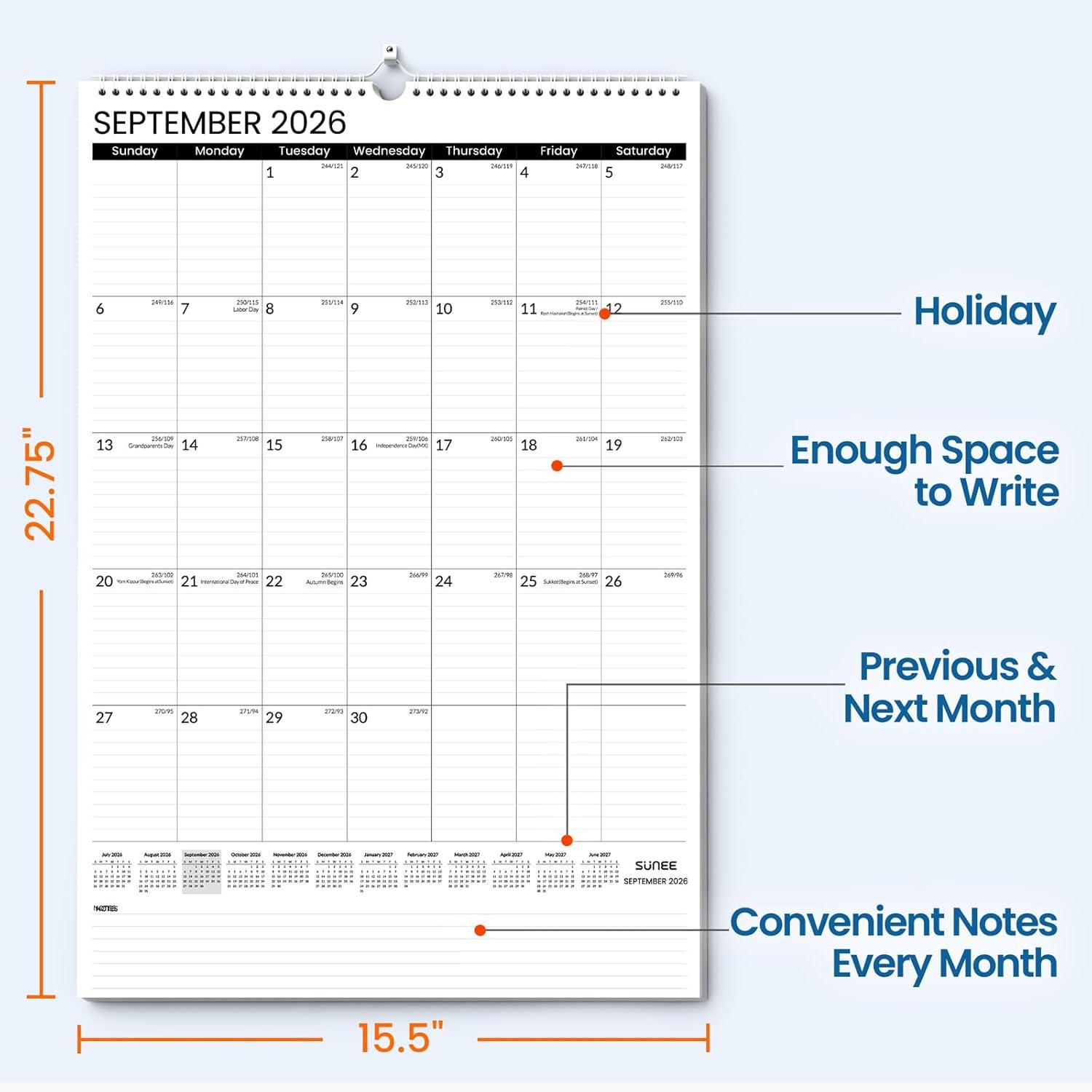 image:imageSUNEE 2026 Wall Calendar Extra Large 17x27 21 Month Calendar Ends June 2027 Vertical Large Monthly Calendar 20262027 for Wall Seasons ColorBlack