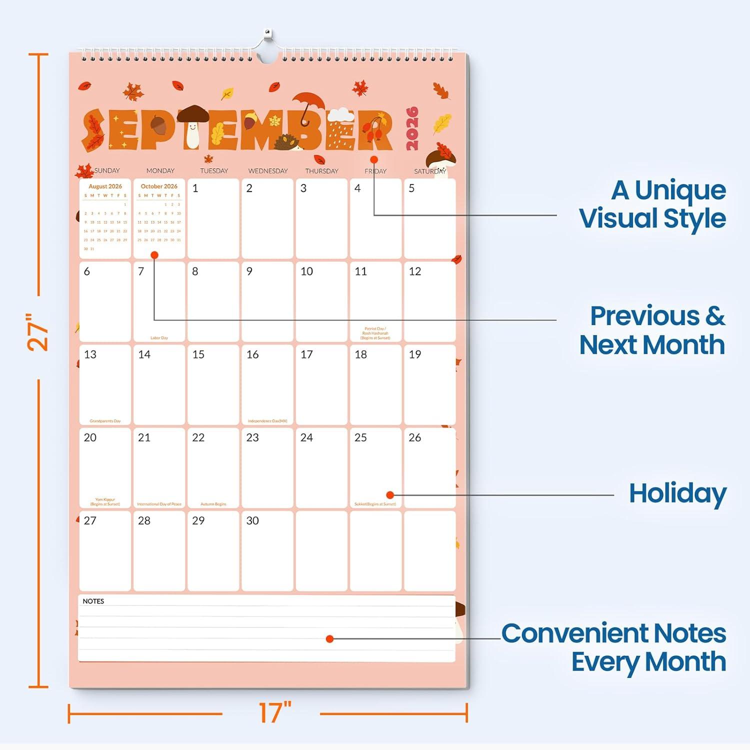 image:imageSUNEE 2026 Wall Calendar Extra Large 17x27 21 Month Calendar Ends June 2027 Vertical Large Monthly Calendar 20262027 for Wall Seasons ColorCute