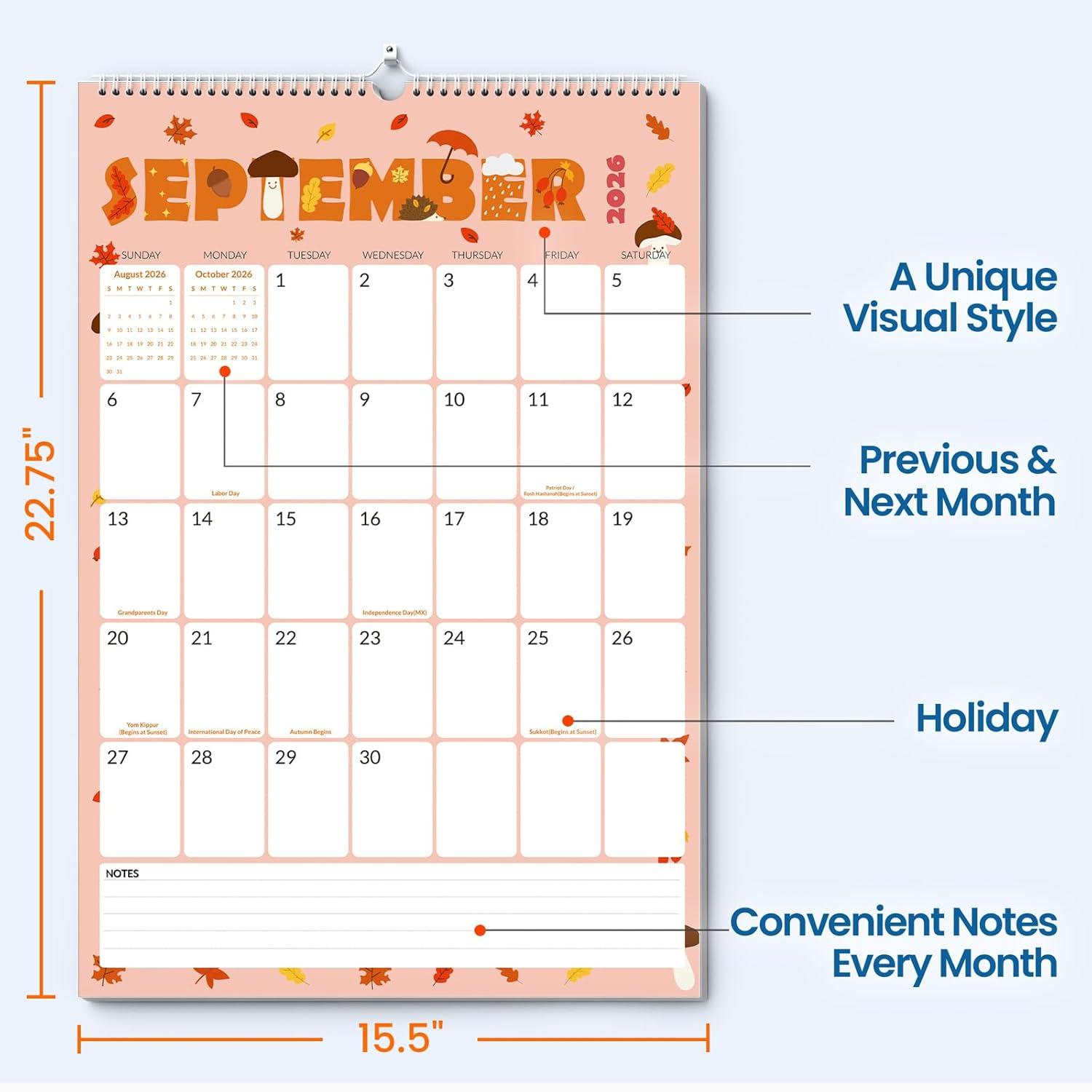 image:imageSUNEE 2026 Wall Calendar Extra Large 17x27 21 Month Calendar Ends June 2027 Vertical Large Monthly Calendar 20262027 for Wall Seasons ColorCute