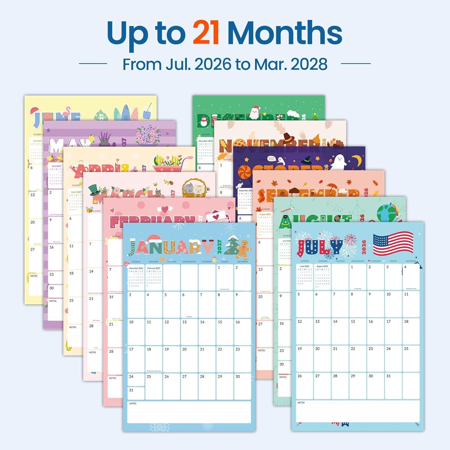 image:imageSUNEE 2026 Wall Calendar Extra Large 17x27 21 Month Calendar Ends June 2027 Vertical Large Monthly Calendar 20262027 for Wall Seasons ColorCute