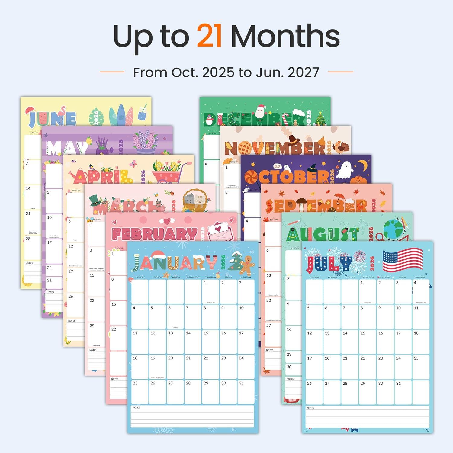 image:imageSUNEE 2026 Wall Calendar Extra Large 17x27 21 Month Calendar Ends June 2027 Vertical Large Monthly Calendar 20262027 for Wall Seasons ColorCute