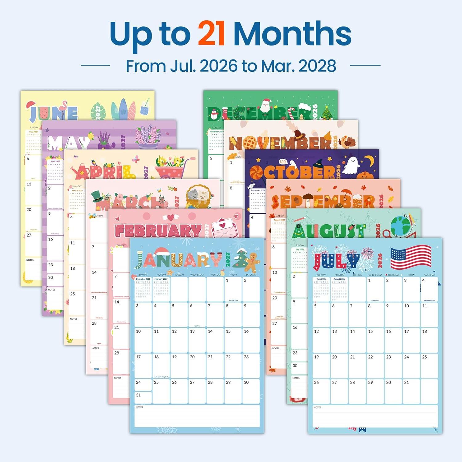 image:imageSUNEE 2026 Wall Calendar Extra Large 17x27 21 Month Calendar Ends June 2027 Vertical Large Monthly Calendar 20262027 for Wall Seasons ColorCute
