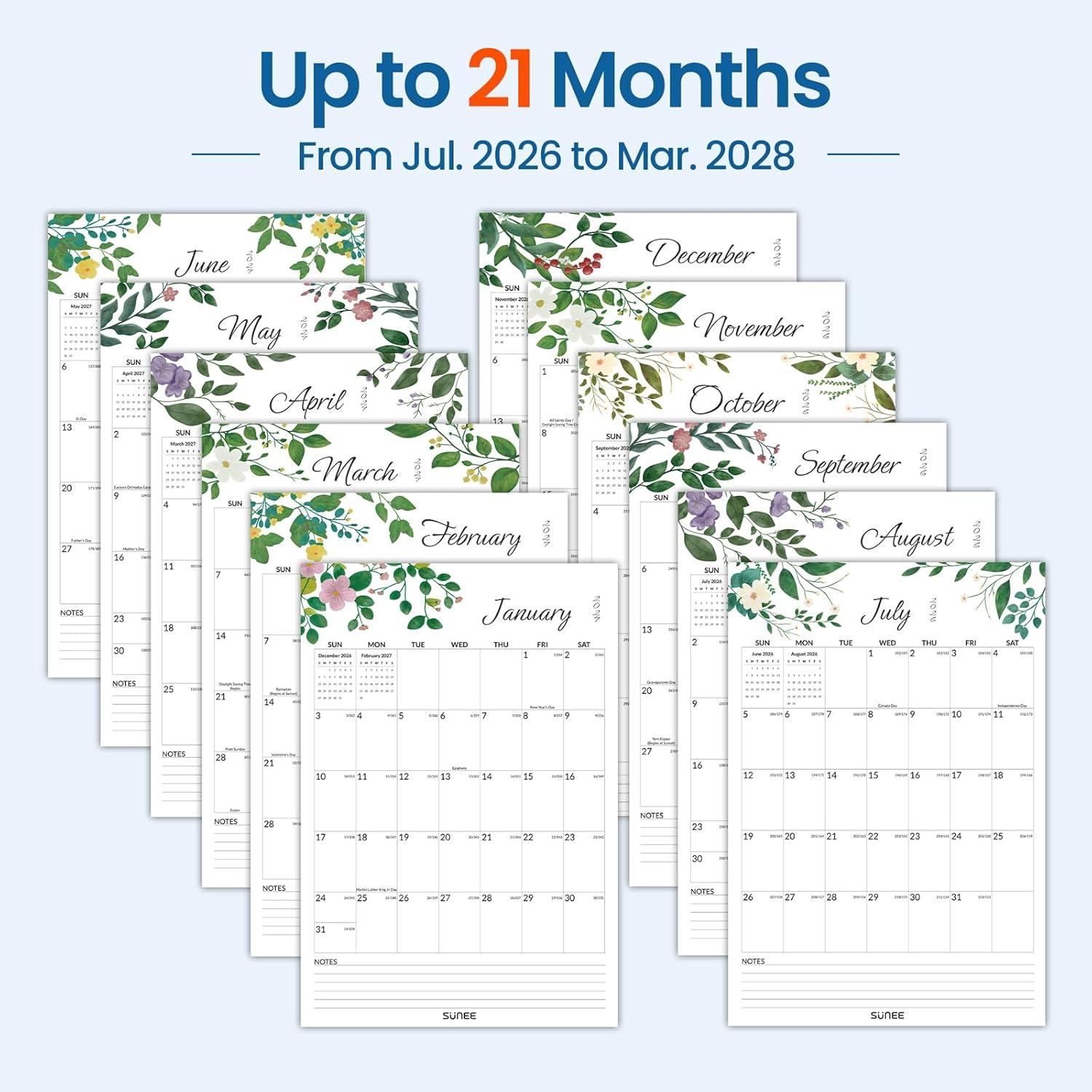 image:imageSUNEE 2026 Wall Calendar Extra Large 17x27 21 Month Calendar Ends June 2027 Vertical Large Monthly Calendar 20262027 for Wall Seasons ColorGreenery