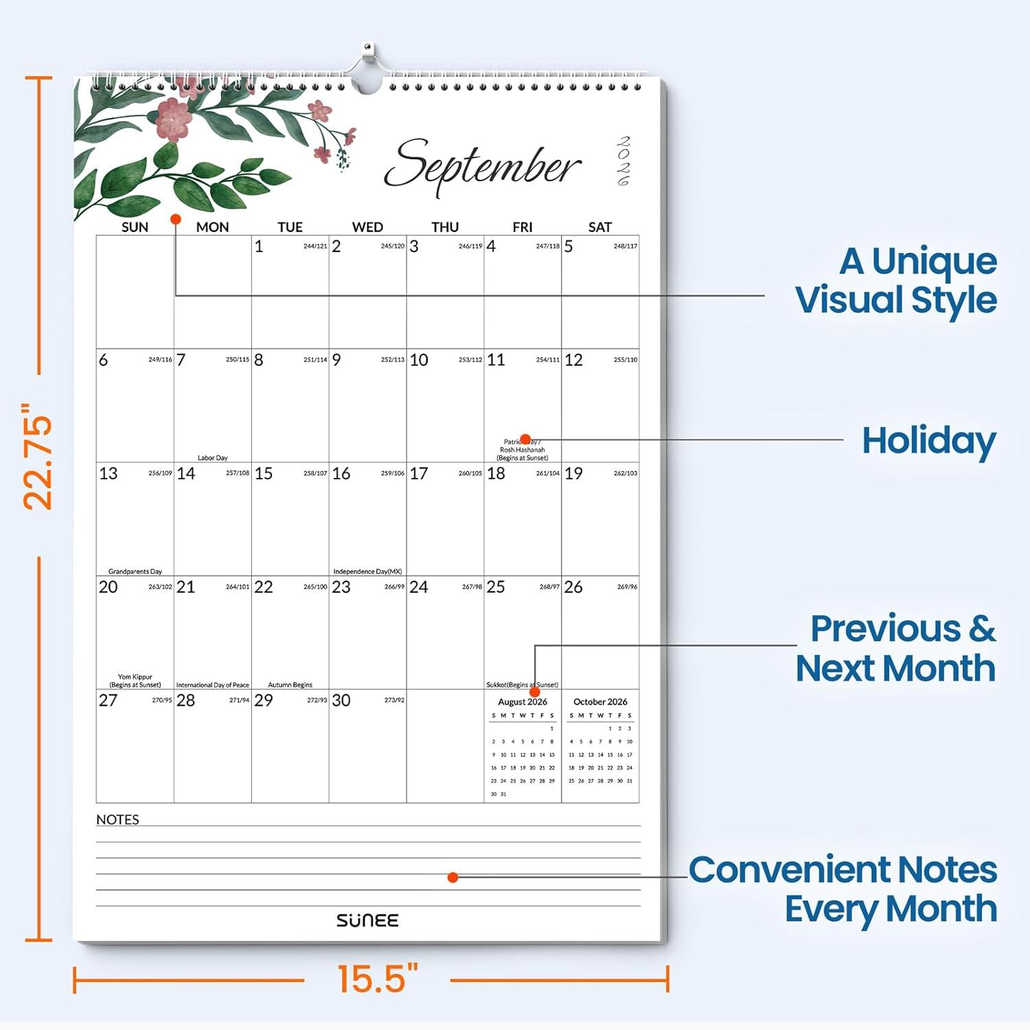 image:imageSUNEE 2026 Wall Calendar Extra Large 17x27 21 Month Calendar Ends June 2027 Vertical Large Monthly Calendar 20262027 for Wall Seasons ColorGreenery