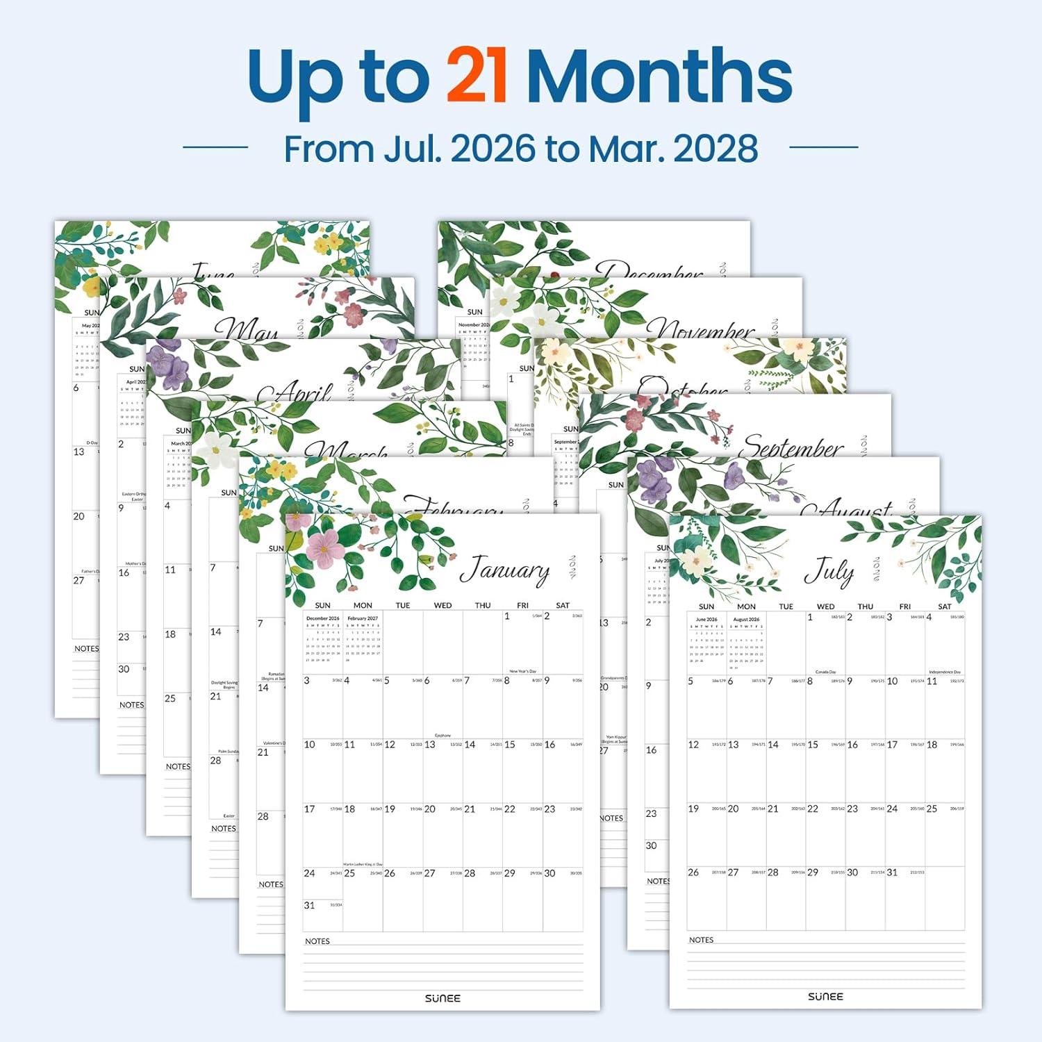 image:imageSUNEE 2026 Wall Calendar Extra Large 17x27 21 Month Calendar Ends June 2027 Vertical Large Monthly Calendar 20262027 for Wall Seasons ColorGreenery