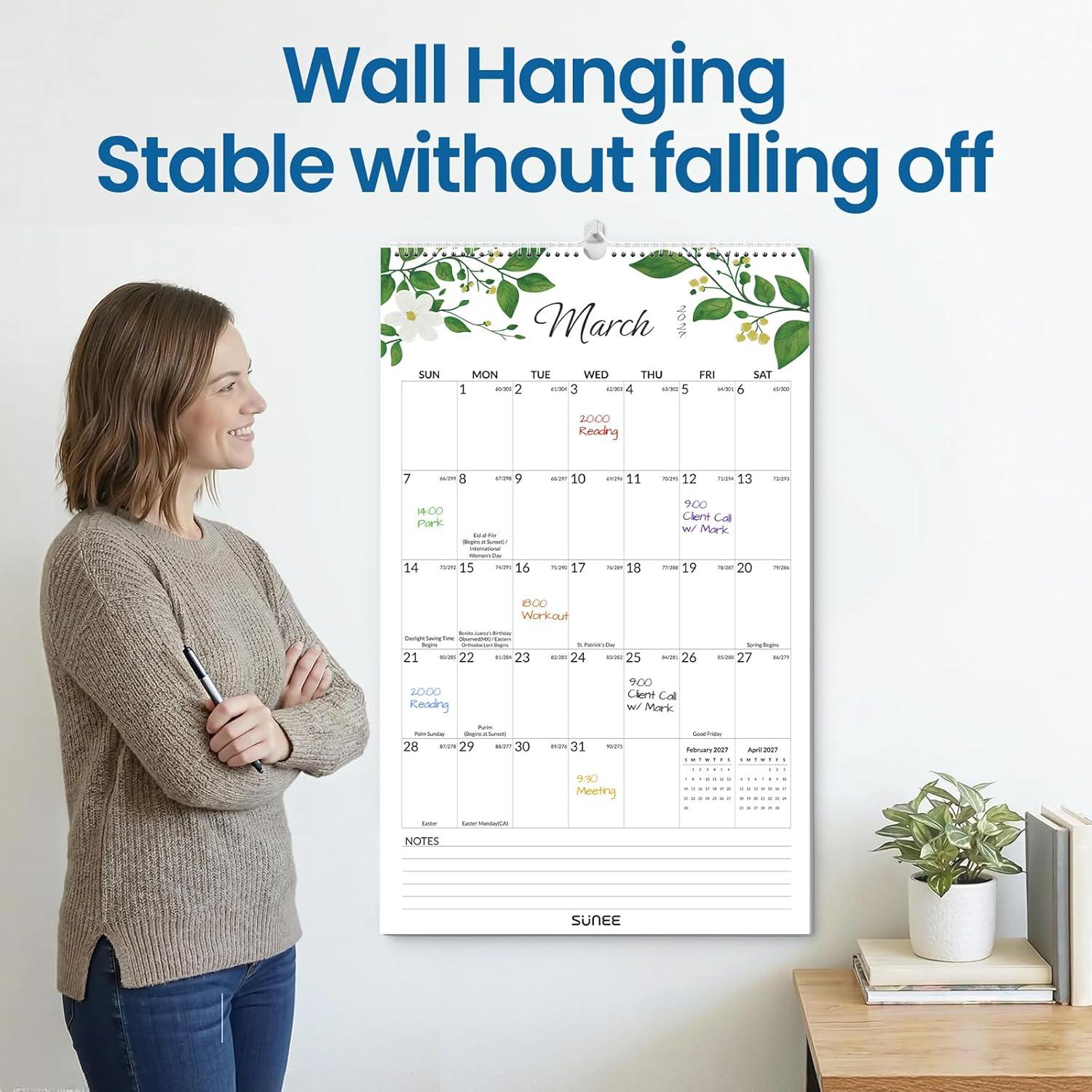 image:imageSUNEE 2026 Wall Calendar Extra Large 17x27 21 Month Calendar Ends June 2027 Vertical Large Monthly Calendar 20262027 for Wall Seasons ColorGreenery