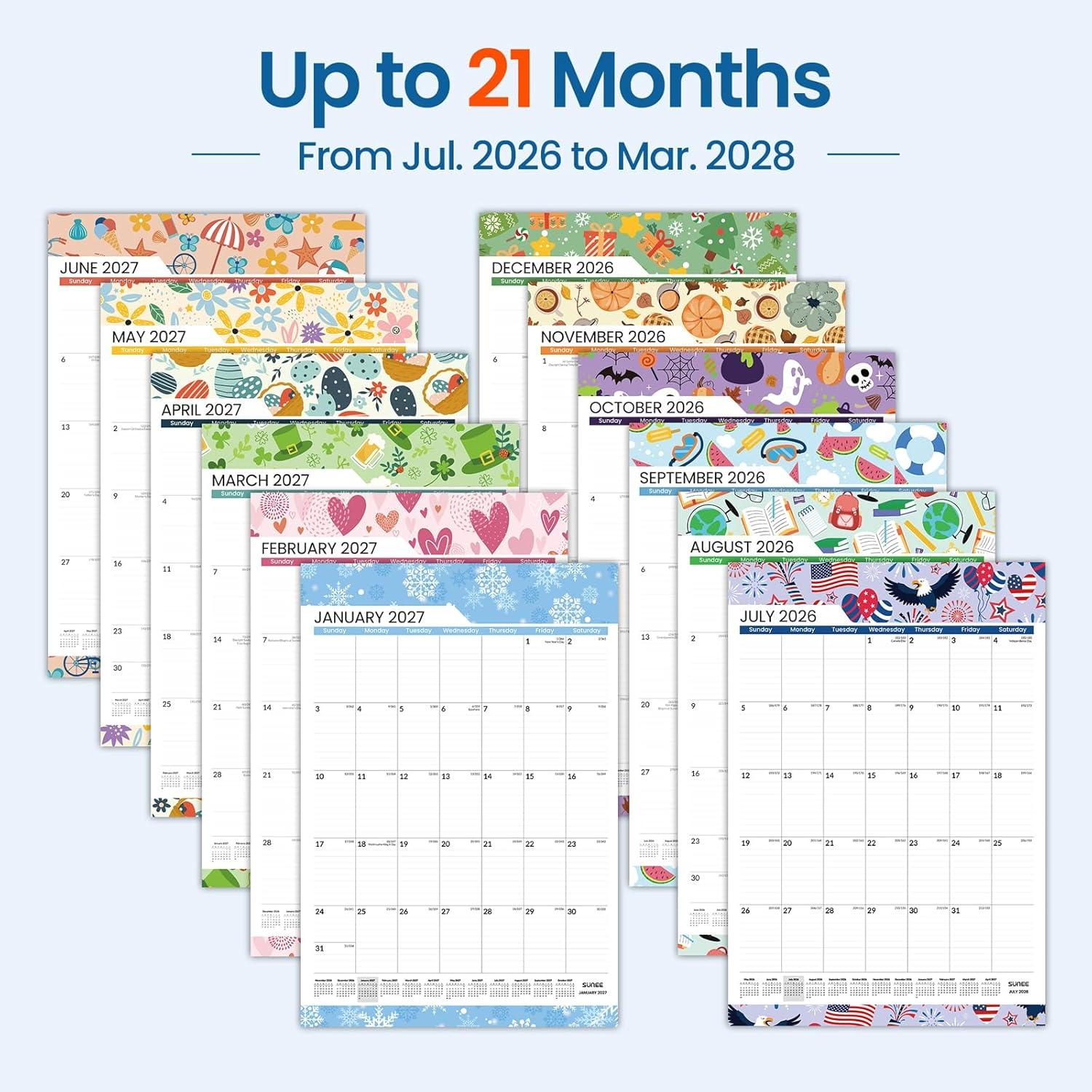 image:imageSUNEE 2026 Wall Calendar Extra Large 17x27 21 Month Calendar Ends June 2027 Vertical Large Monthly Calendar 20262027 for Wall Seasons ColorSeasonal