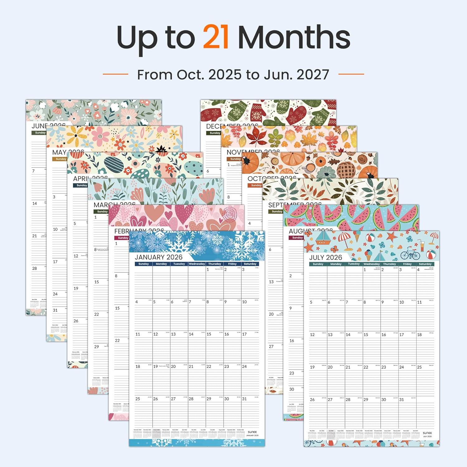 image:imageSUNEE 2026 Wall Calendar Extra Large 17x27 21 Month Calendar Ends June 2027 Vertical Large Monthly Calendar 20262027 for Wall Seasons ColorSeasonal