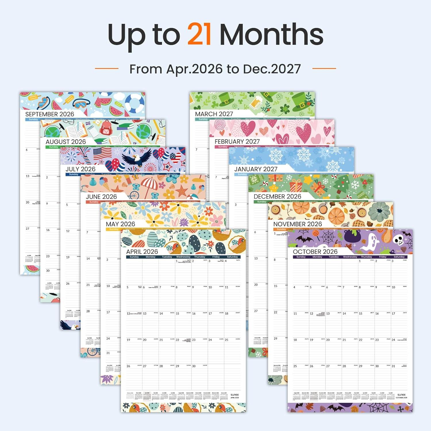 image:imageSUNEE 2026 Wall Calendar Extra Large 17x27 21 Month Calendar Ends June 2027 Vertical Large Monthly Calendar 20262027 for Wall Seasons ColorSeasonal