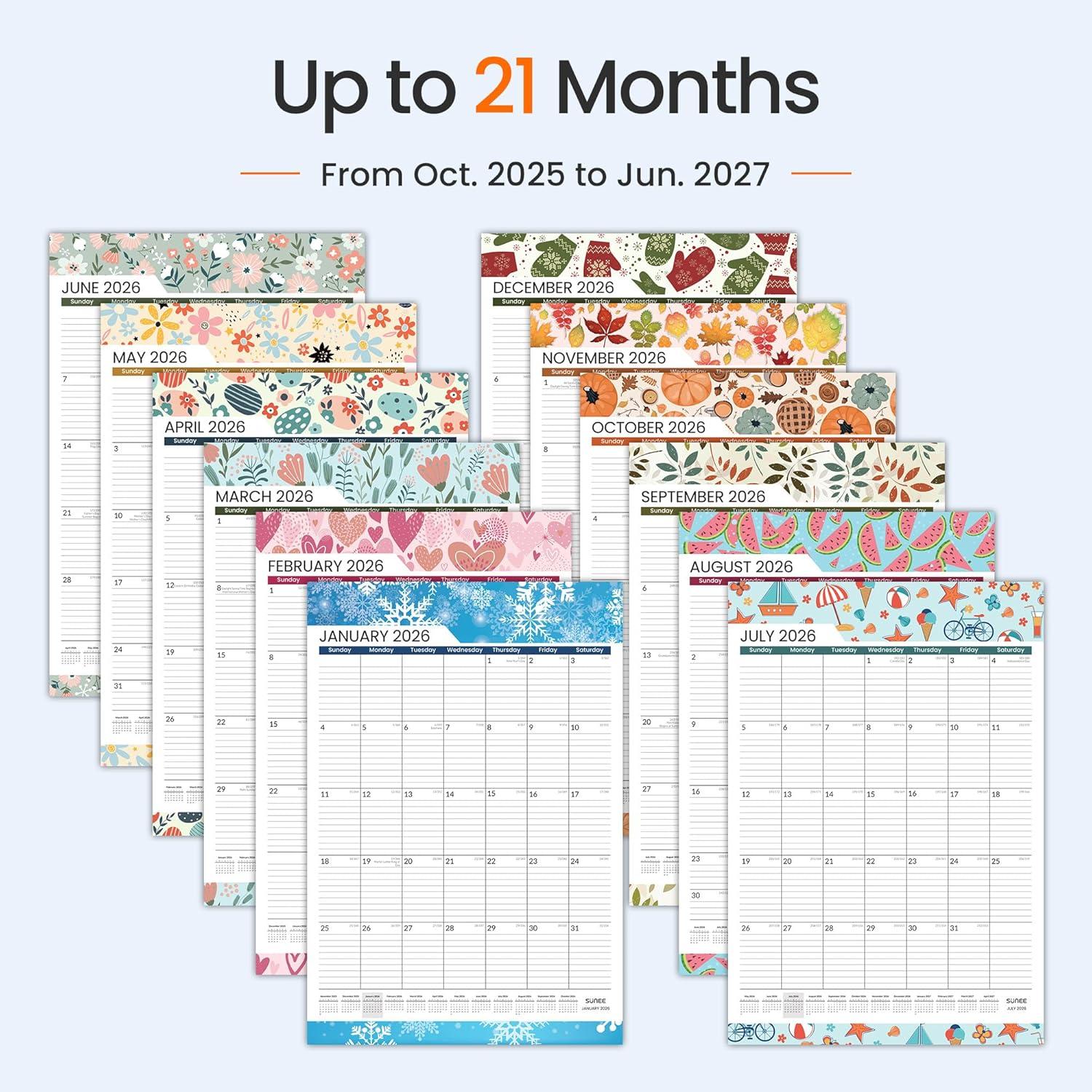 image:imageSUNEE 2026 Wall Calendar Extra Large 17x27 21 Month Calendar Ends June 2027 Vertical Large Monthly Calendar 20262027 for Wall Seasons ColorSeasonal