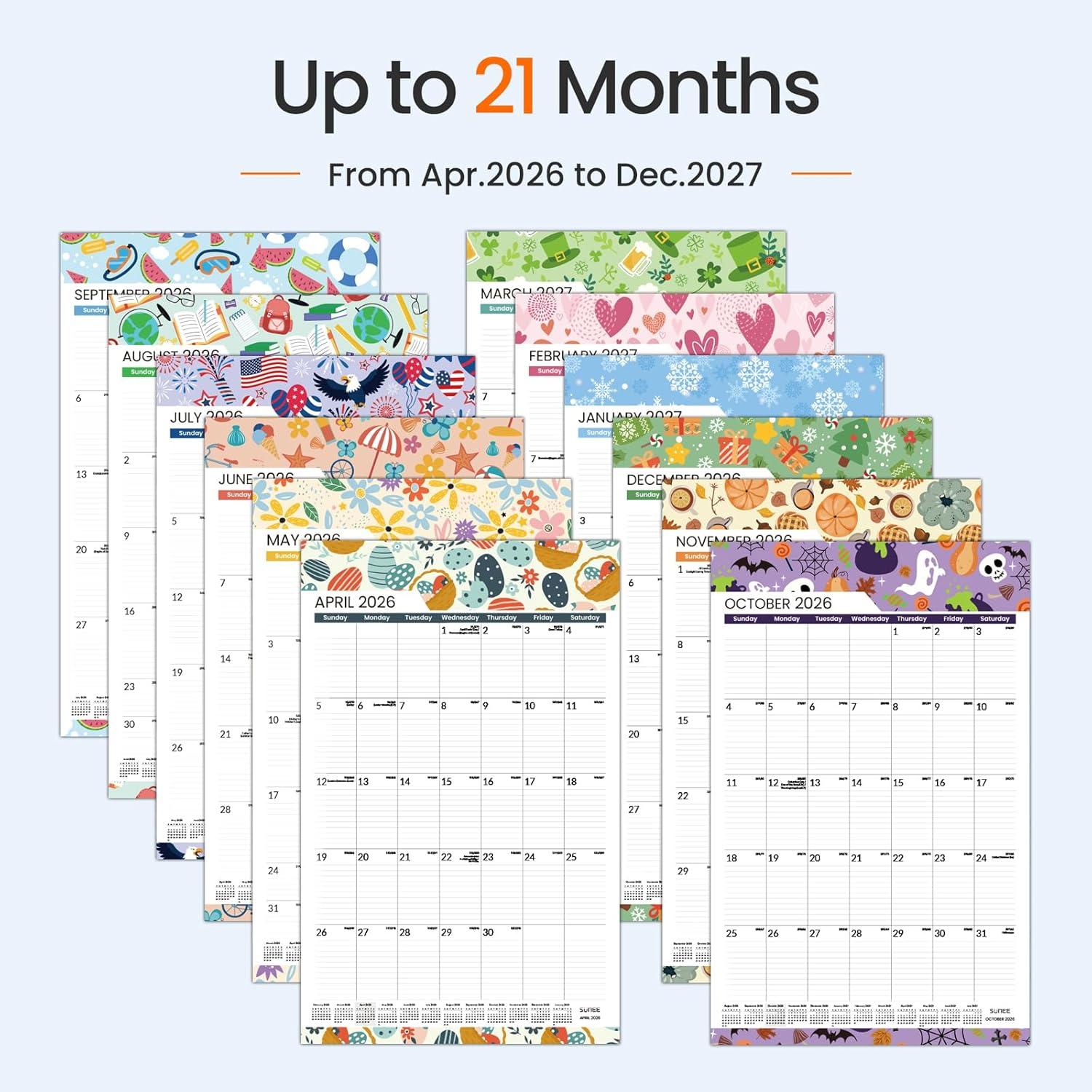 image:imageSUNEE 2026 Wall Calendar Extra Large 17x27 21 Month Calendar Ends June 2027 Vertical Large Monthly Calendar 20262027 for Wall Seasons ColorSeasonal