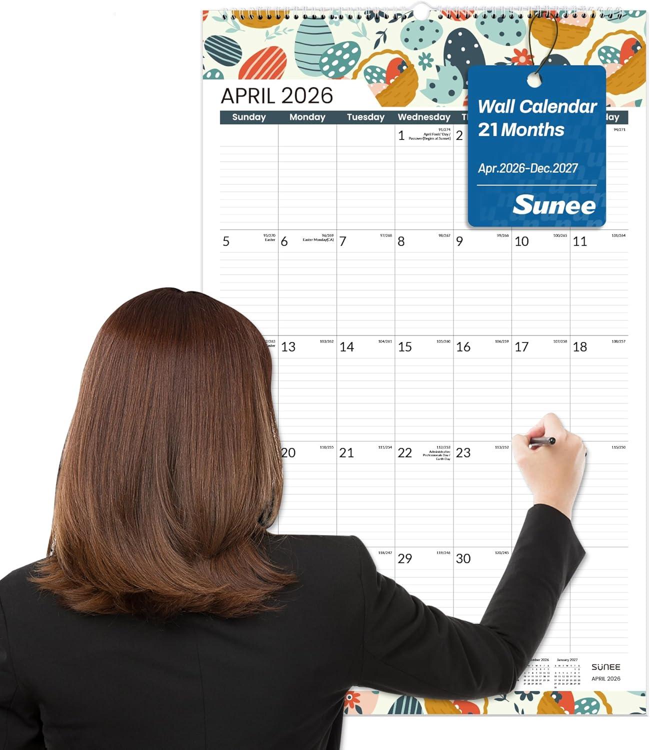 image:imageSUNEE 2026 Wall Calendar Extra Large 17x27 21 Month Calendar Ends June 2027 Vertical Large Monthly Calendar 20262027 for Wall Seasons ColorSeasonal