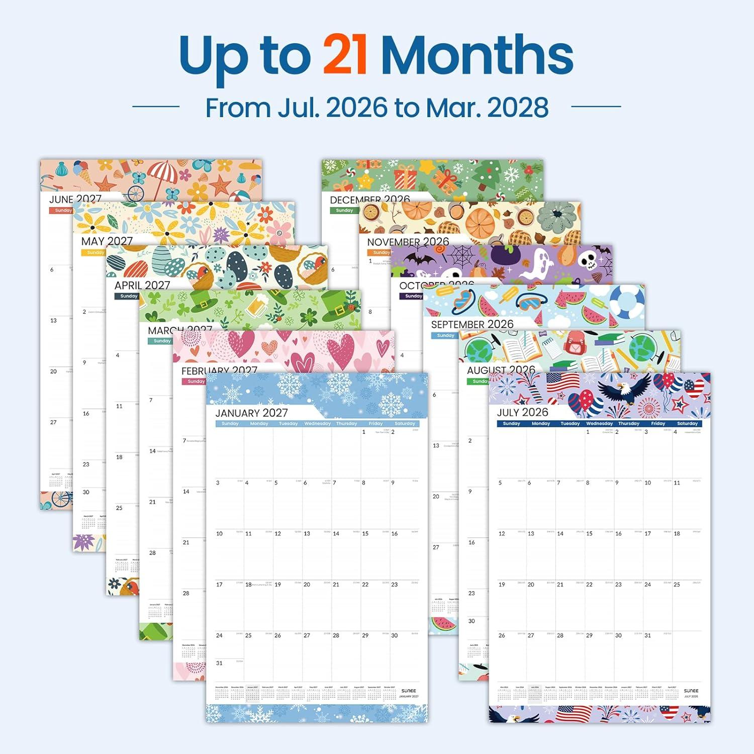 image:imageSUNEE 2026 Wall Calendar Extra Large 17x27 21 Month Calendar Ends June 2027 Vertical Large Monthly Calendar 20262027 for Wall Seasons ColorSeasonal