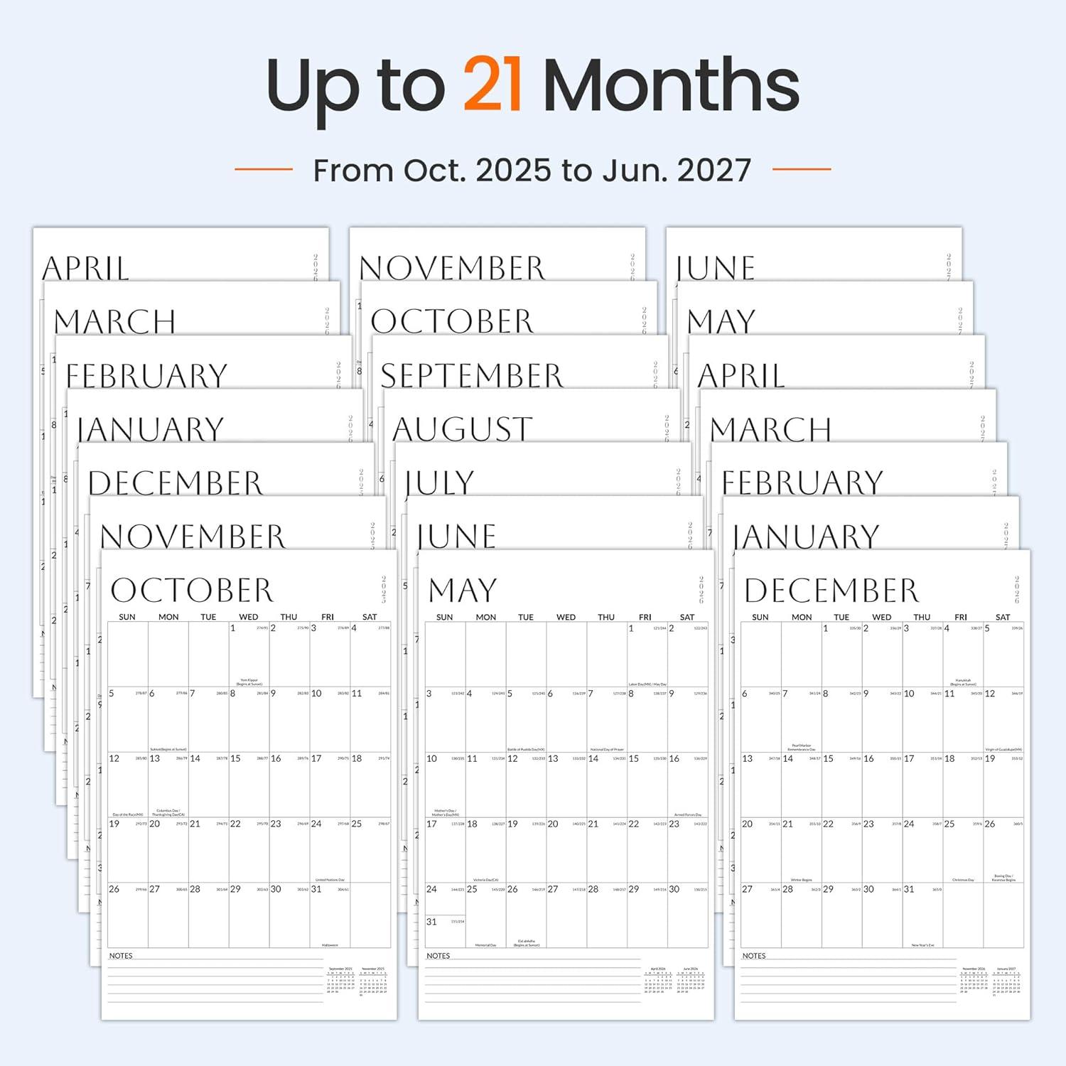 image:imageSUNEE 2026 Wall Calendar Extra Large 17x27 21 Month Calendar Ends June 2027 Vertical Large Monthly Calendar 20262027 for Wall Seasons ColorWhite
