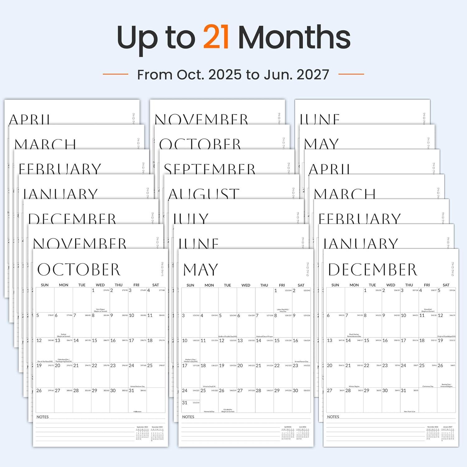 image:imageSUNEE 2026 Wall Calendar Extra Large 17x27 21 Month Calendar Ends June 2027 Vertical Large Monthly Calendar 20262027 for Wall Seasons ColorWhite