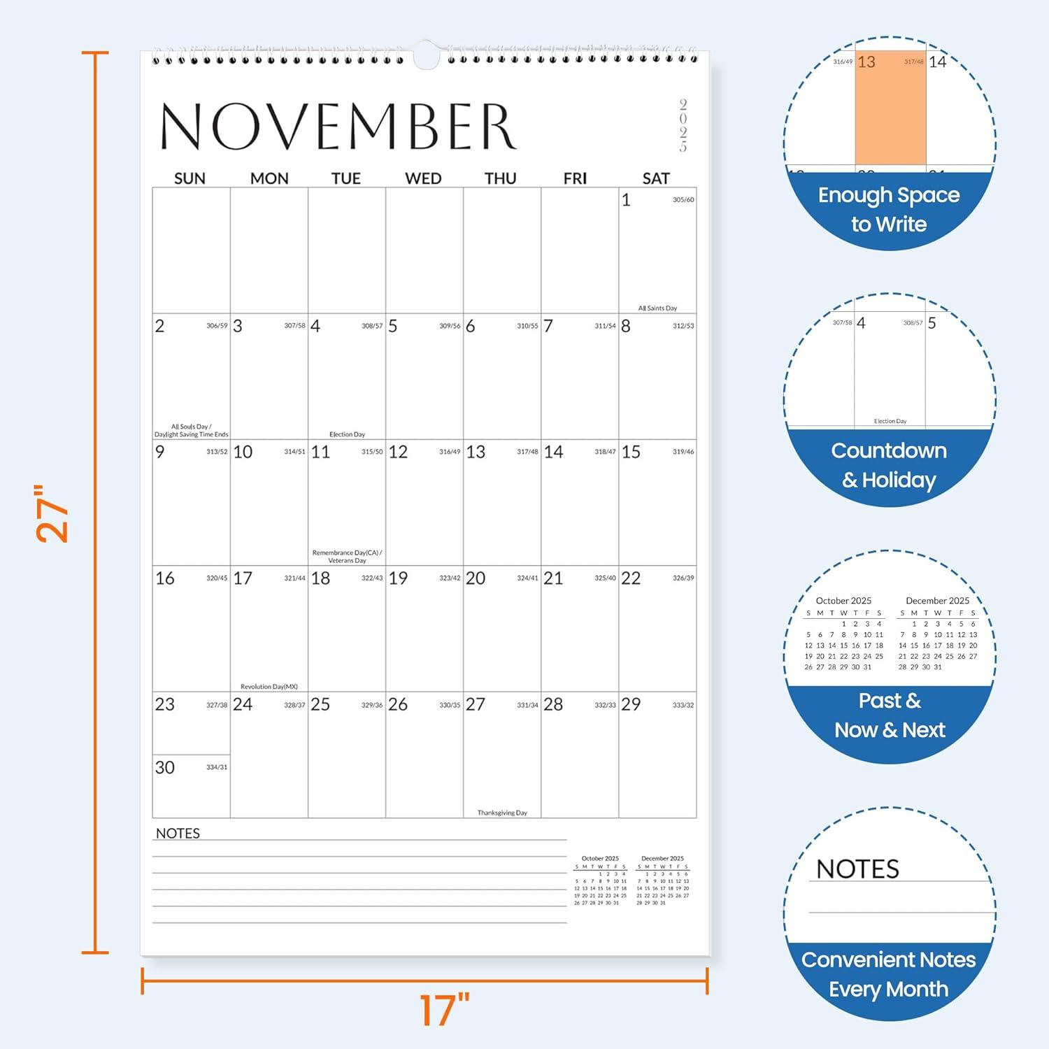 image:imageSUNEE 2026 Wall Calendar Extra Large 17x27 21 Month Calendar Ends June 2027 Vertical Large Monthly Calendar 20262027 for Wall Seasons ColorWhite