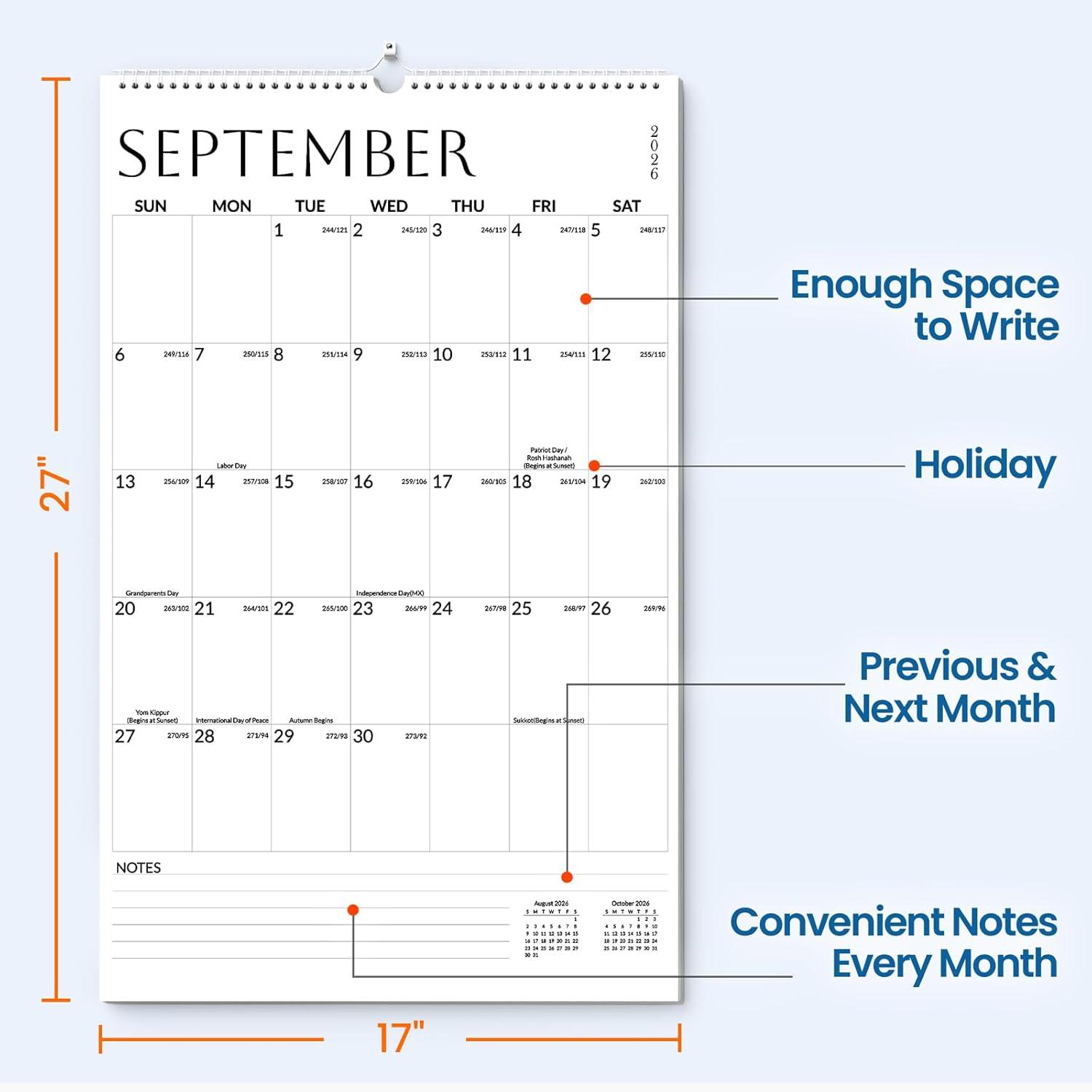 image:imageSUNEE 2026 Wall Calendar Extra Large 17x27 21 Month Calendar Ends June 2027 Vertical Large Monthly Calendar 20262027 for Wall Seasons ColorWhite