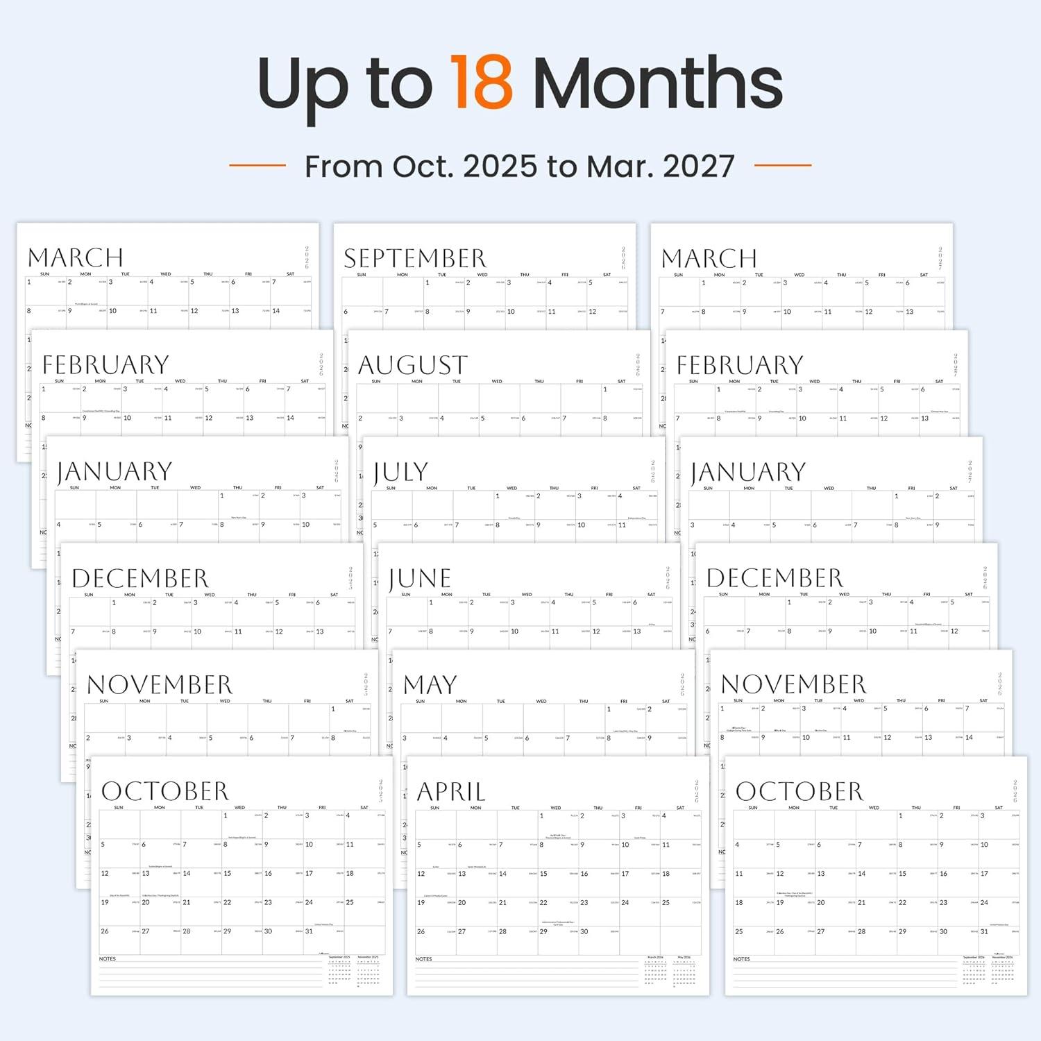 image:imageSUNEE 2026 Wall Calendar Extra Large 17x27 21 Month Calendar Ends June 2027 Vertical Large Monthly Calendar 20262027 for Wall Seasons ColorWhite