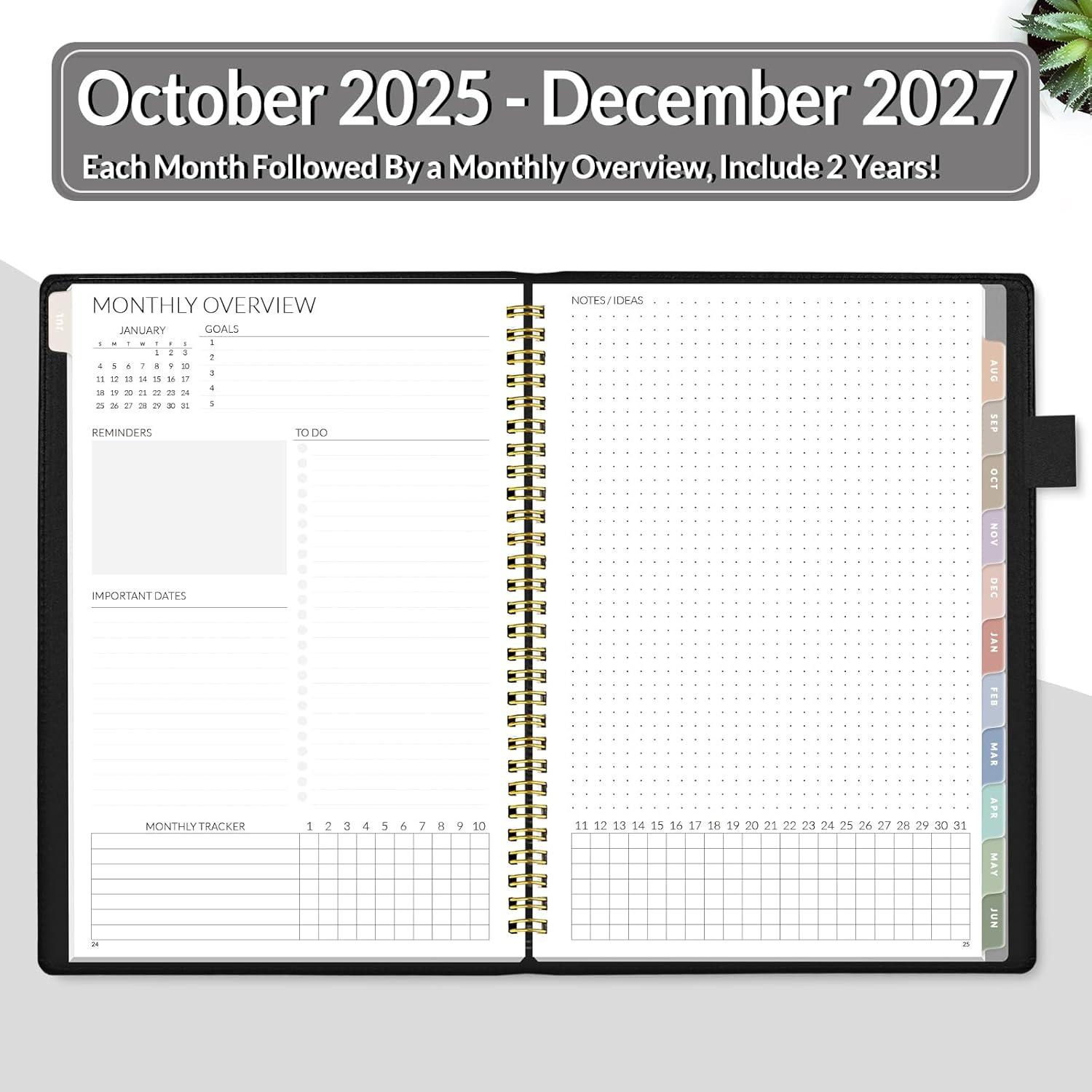 image:imageSUNEE 20262027 Monthly Planner 73x101 2Year Jan 2026 Dec 2027 Vegan Leather Cover Monthly Planner Year Calendar BlueBlack