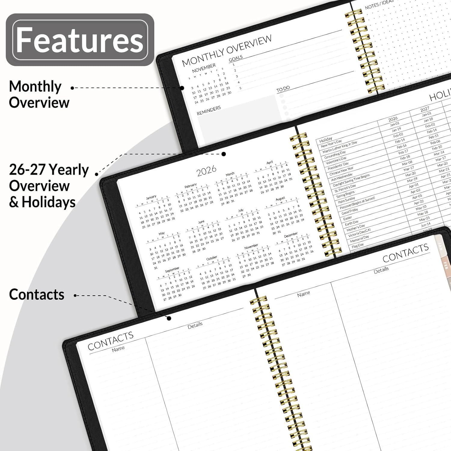 image:imageSUNEE 20262027 Monthly Planner 73x101 2Year Jan 2026 Dec 2027 Vegan Leather Cover Monthly Planner Year Calendar BlueBlack