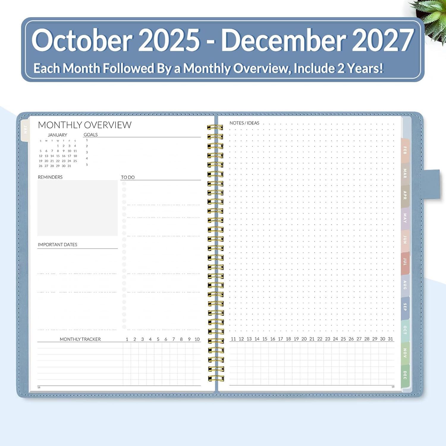 image:imageSUNEE 20262027 Monthly Planner 73x101 2Year Jan 2026 Dec 2027 Vegan Leather Cover Monthly Planner Year Calendar BlueBlue