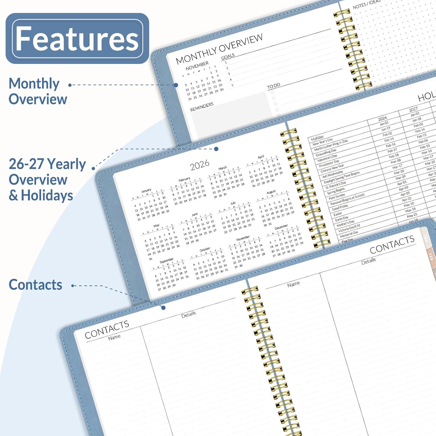 image:imageSUNEE 20262027 Monthly Planner 73x101 2Year Jan 2026 Dec 2027 Vegan Leather Cover Monthly Planner Year Calendar BlueBlue