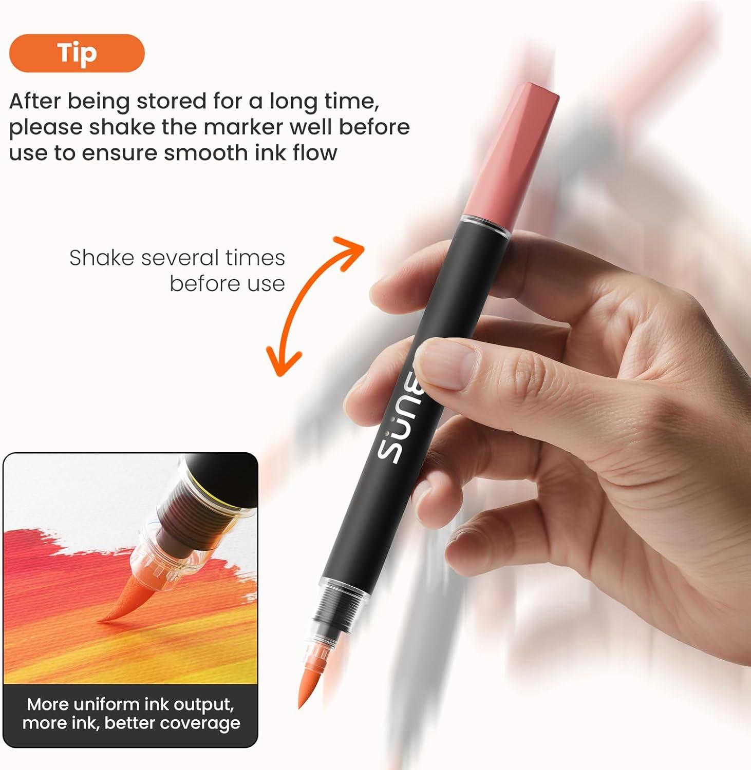 image:imageSUNEE Acrylic Paint Markers Brush Tip 36 Colors Acrylic Markers with Automatic Ink Control System Waterproof Acrylic Paint Pens for PaintingWood Canvas Glass Stone Fabric and Art Supplies18 Pack 36 Colors