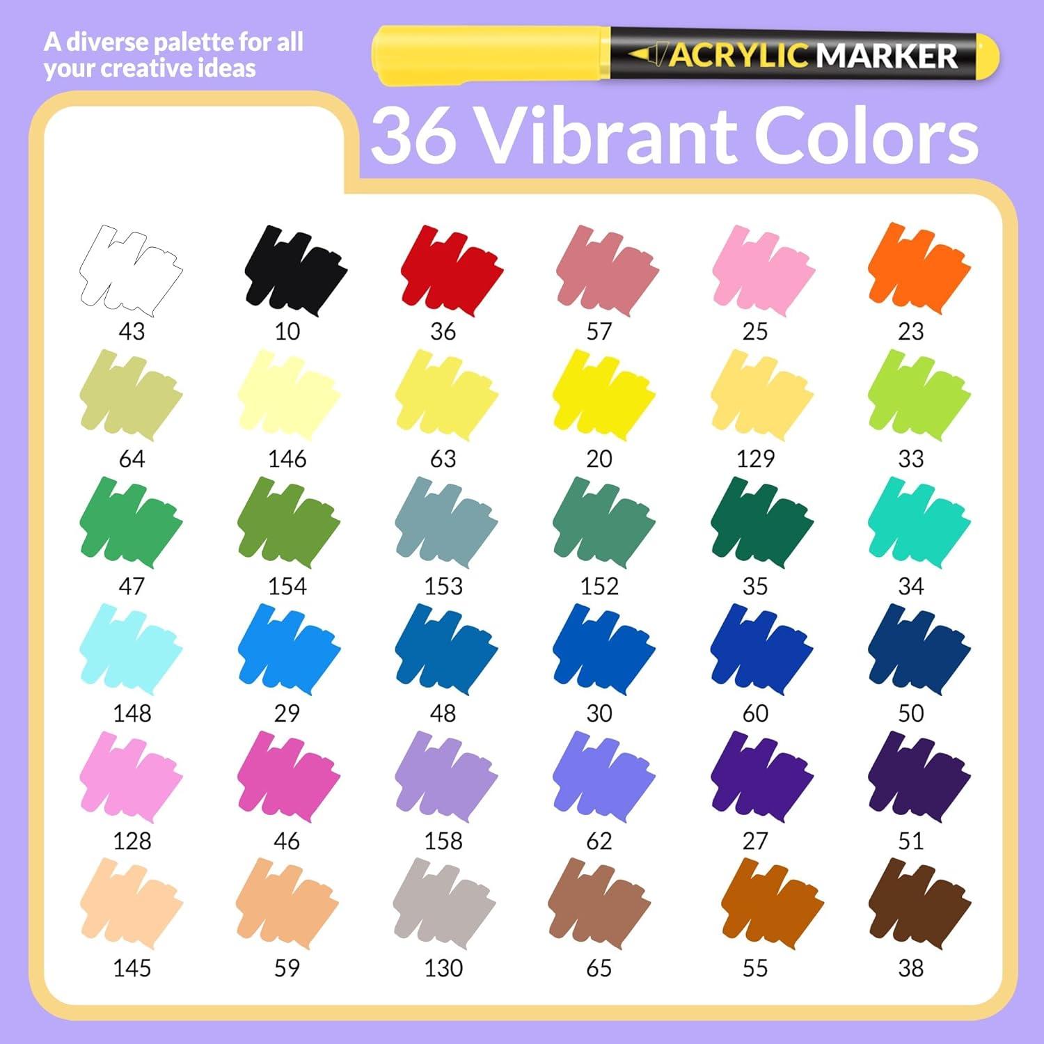 image:imageSUNEE Acrylic Paint Markers Brush Tip 36 Colors Acrylic Markers with Automatic Ink Control System Waterproof Acrylic Paint Pens for PaintingWood Canvas Glass Stone Fabric and Art Supplies36 Pack 36 Colors