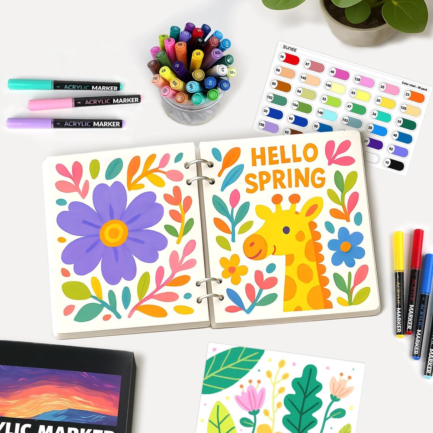 image:imageSUNEE Acrylic Paint Markers Brush Tip 36 Colors Acrylic Markers with Automatic Ink Control System Waterproof Acrylic Paint Pens for PaintingWood Canvas Glass Stone Fabric and Art Supplies18 Pack 18 Colors