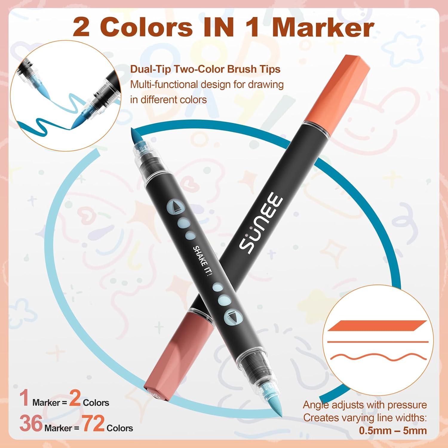image:imageSUNEE Acrylic Paint Markers Brush Tip 36 Colors Acrylic Markers with Automatic Ink Control System Waterproof Acrylic Paint Pens for PaintingWood Canvas Glass Stone Fabric and Art Supplies36 Pack 72 Colors