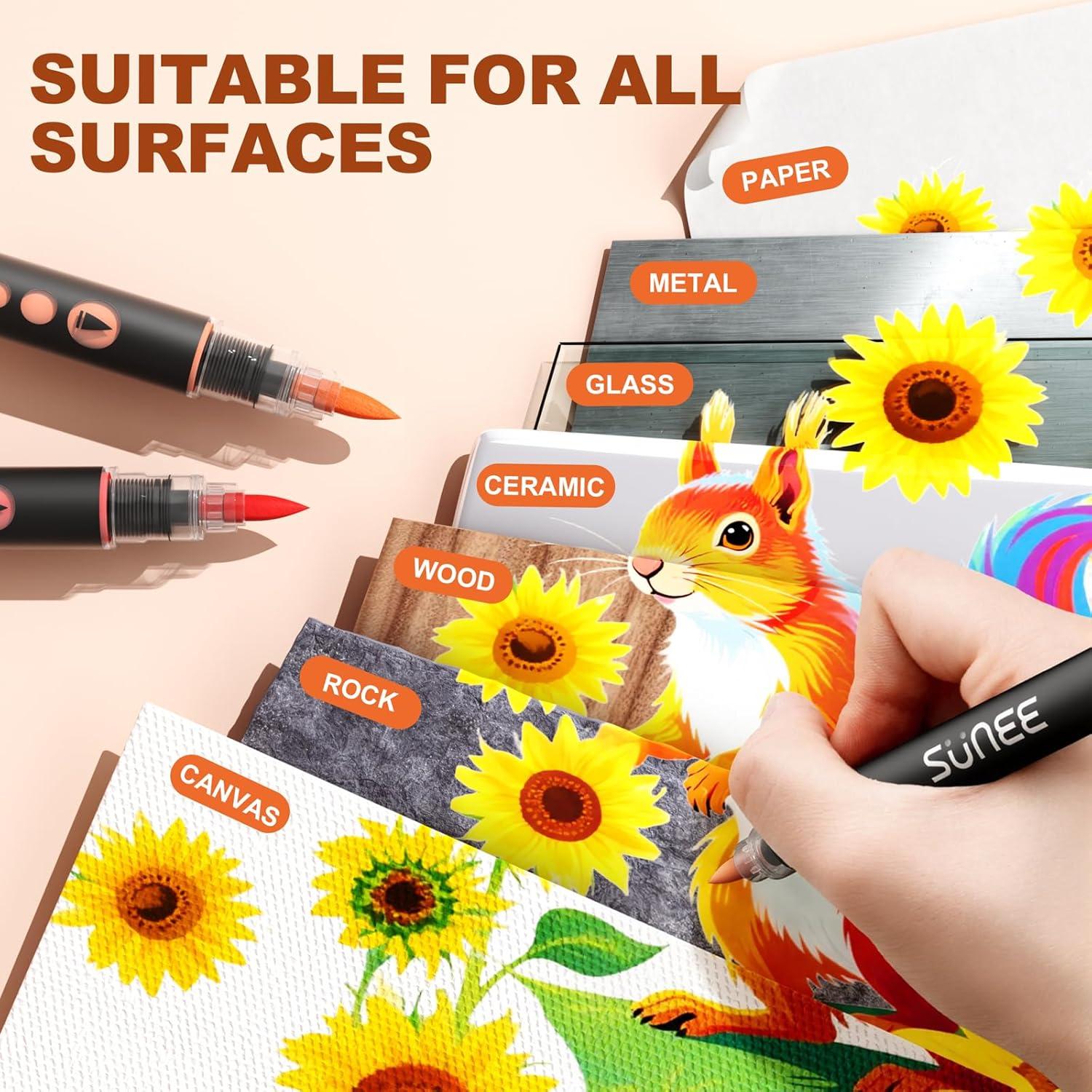 image:imageSUNEE Acrylic Paint Markers Brush Tip 36 Colors Acrylic Markers with Automatic Ink Control System Waterproof Acrylic Paint Pens for PaintingWood Canvas Glass Stone Fabric and Art Supplies18 Pack 36 Colors