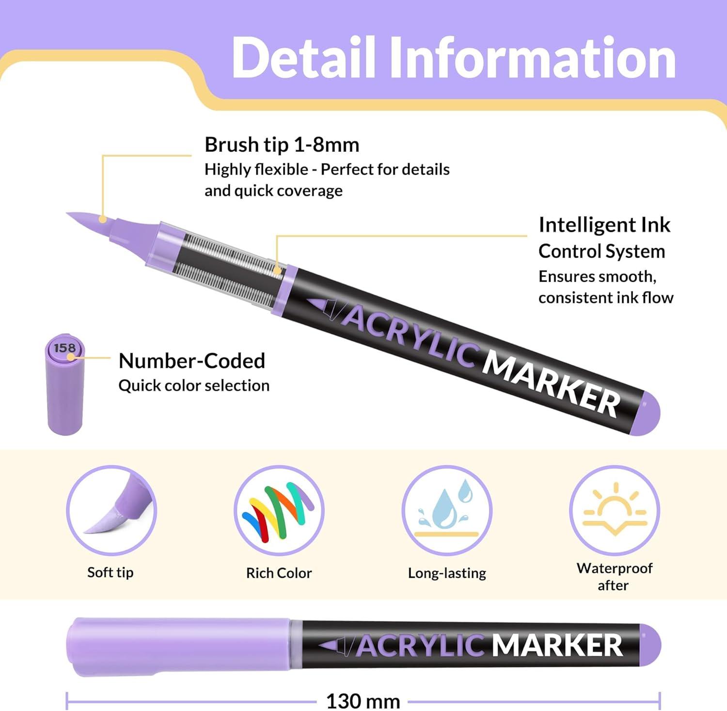 image:imageSUNEE Acrylic Paint Markers Brush Tip 36 Colors Acrylic Markers with Automatic Ink Control System Waterproof Acrylic Paint Pens for PaintingWood Canvas Glass Stone Fabric and Art Supplies18 Pack 18 Colors