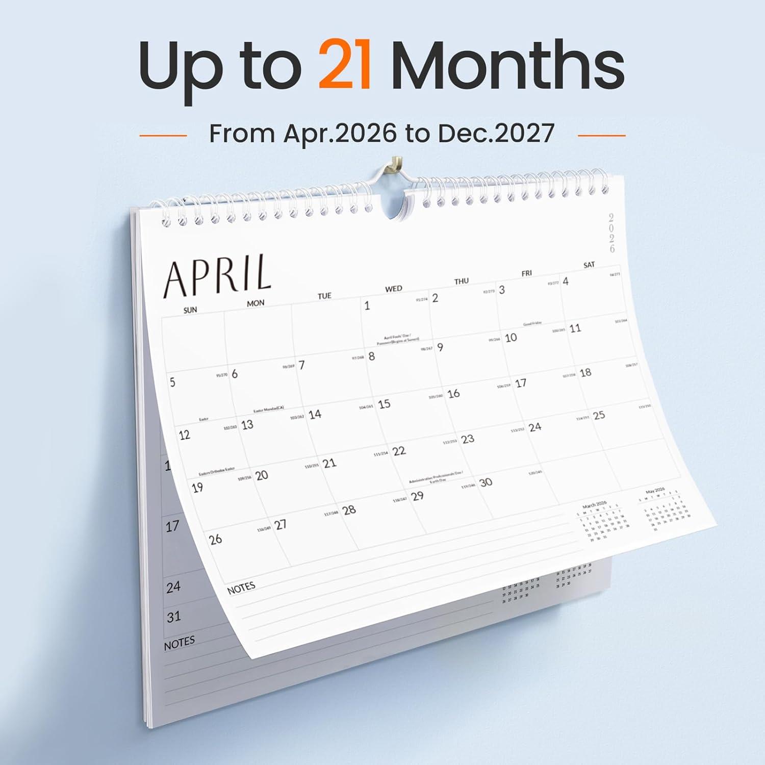 image:imageSUNEE Calendar 2026 18 Months Wall Calendar Oct 2025 Mar 2027 12x17 Big Hanging Calendar 2026 with Note Past Month and Next Month for Organizing amp Planning CuteWhite