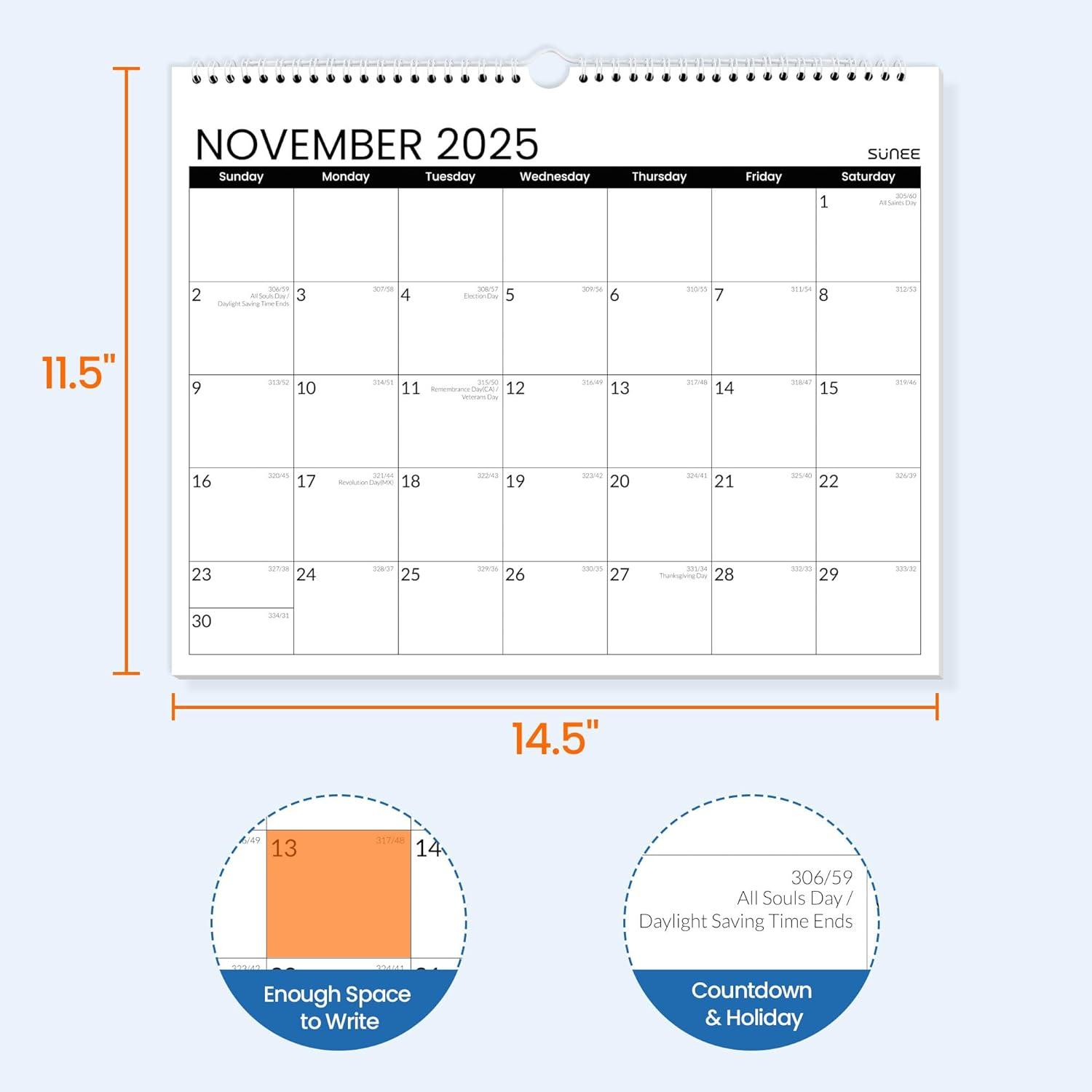 image:imageSUNEE Calendar 2026 18 Months Wall Calendar Oct 2025 Mar 2027 12x17 Big Hanging Calendar 2026 with Note Past Month and Next Month for Organizing amp Planning CuteBlack