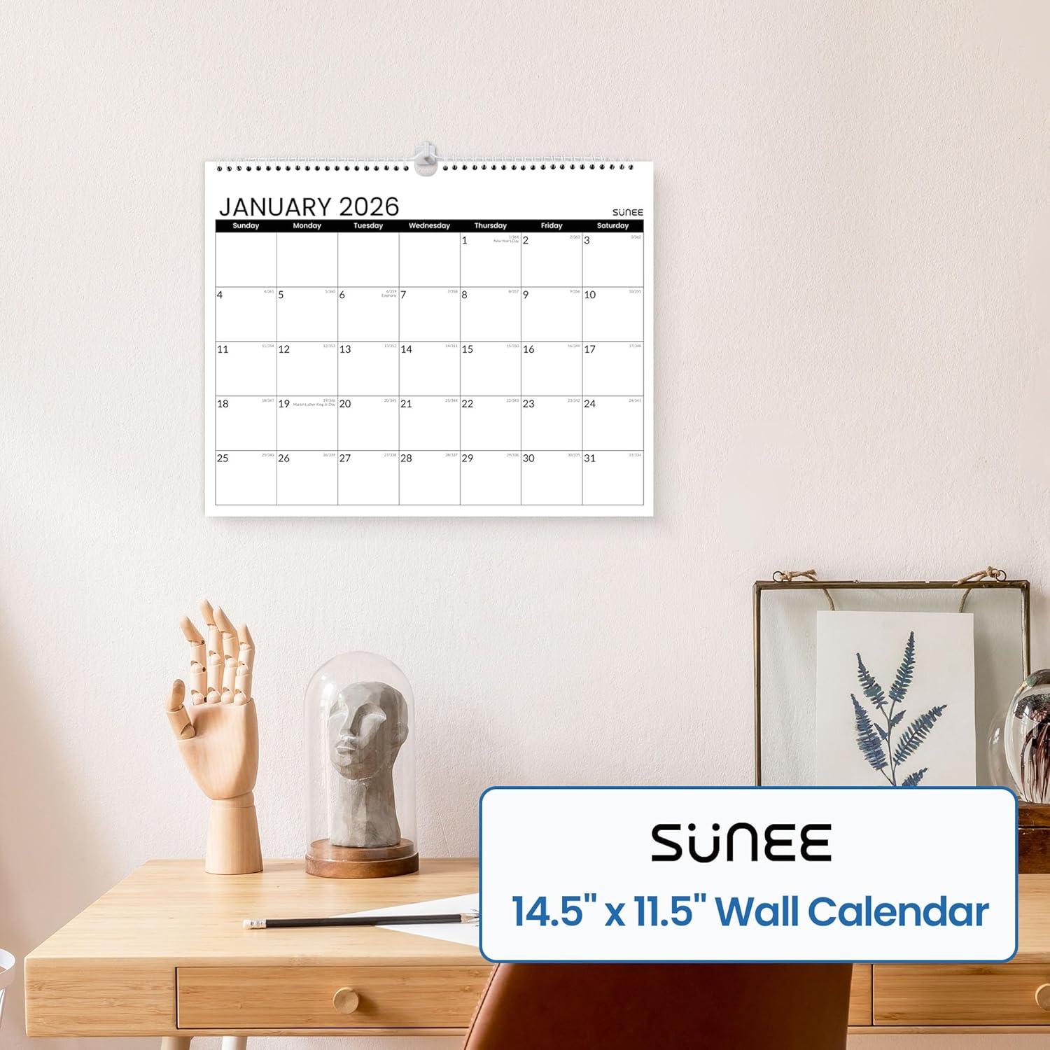 image:imageSUNEE Calendar 2026 18 Months Wall Calendar Oct 2025 Mar 2027 12x17 Big Hanging Calendar 2026 with Note Past Month and Next Month for Organizing amp Planning CuteBlack