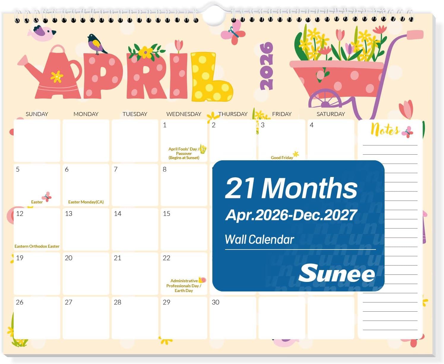 image:imageSUNEE Calendar 2026 18 Months Wall Calendar Oct 2025 Mar 2027 12x17 Big Hanging Calendar 2026 with Note Past Month and Next Month for Organizing amp Planning CuteCute