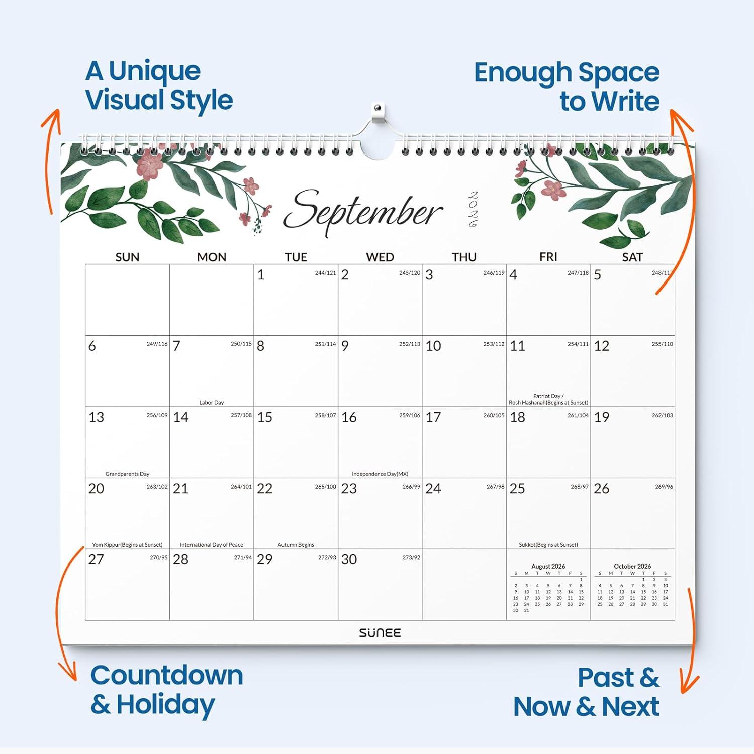 image:imageSUNEE Calendar 2026 18 Months Wall Calendar Oct 2025 Mar 2027 12x17 Big Hanging Calendar 2026 with Note Past Month and Next Month for Organizing amp Planning CuteGreenery