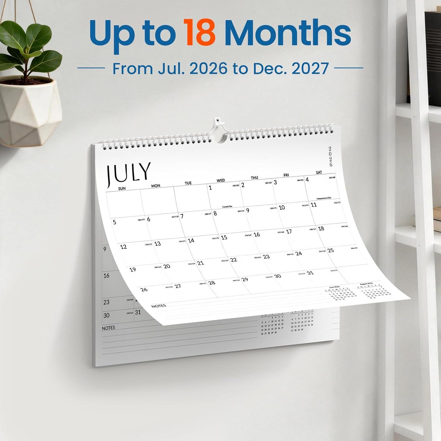 image:imageSUNEE Calendar 2026 18 Months Wall Calendar Oct 2025 Mar 2027 12x17 Big Hanging Calendar 2026 with Note Past Month and Next Month for Organizing amp Planning CuteWhite