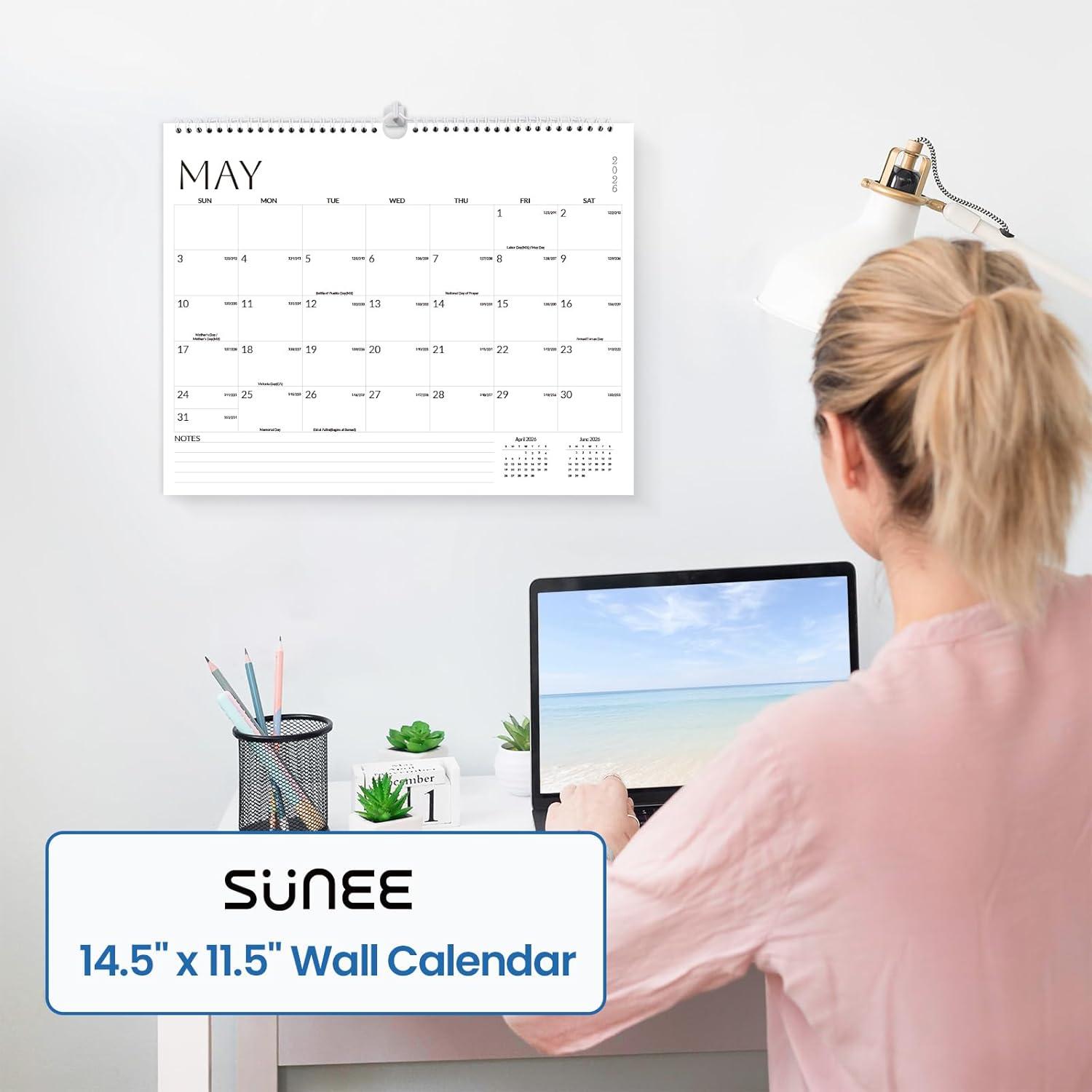 image:imageSUNEE Calendar 2026 18 Months Wall Calendar Oct 2025 Mar 2027 12x17 Big Hanging Calendar 2026 with Note Past Month and Next Month for Organizing amp Planning CuteWhite