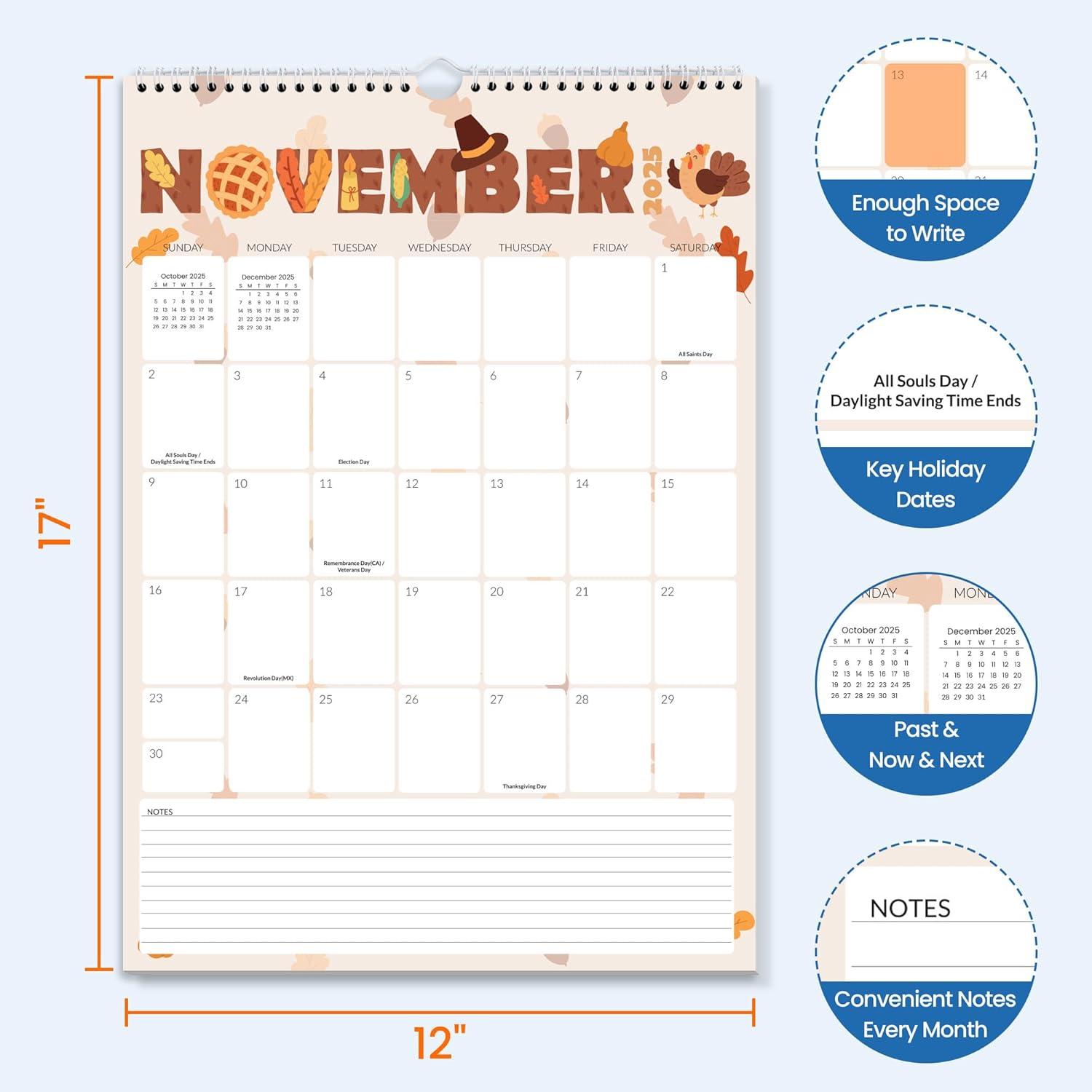 image:imageSUNEE Calendar 2026 18 Months Wall Calendar Oct 2025 Mar 2027 12x17 Big Hanging Calendar 2026 with Note Past Month and Next Month for Organizing amp Planning CuteCute