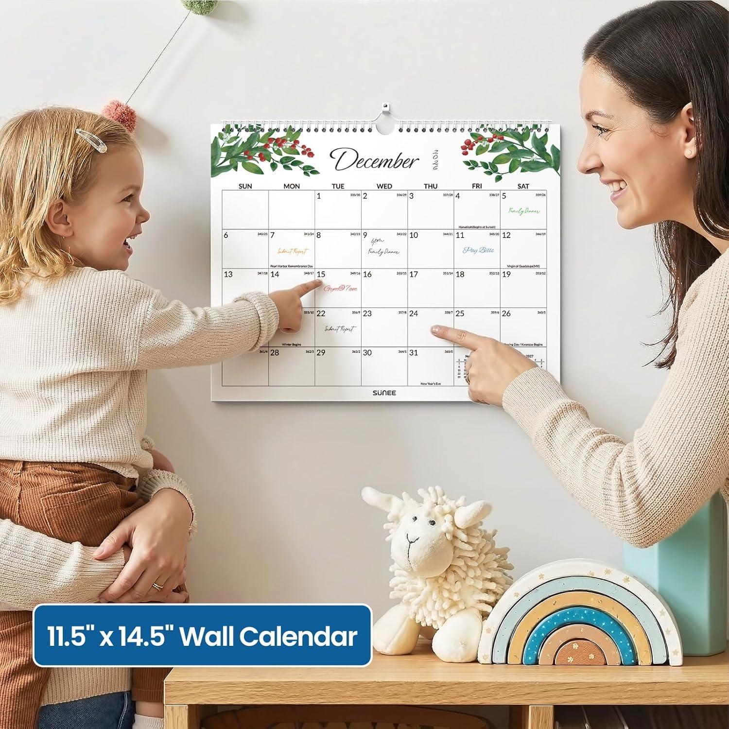 image:imageSUNEE Calendar 2026 18 Months Wall Calendar Oct 2025 Mar 2027 12x17 Big Hanging Calendar 2026 with Note Past Month and Next Month for Organizing amp Planning CuteGreenery