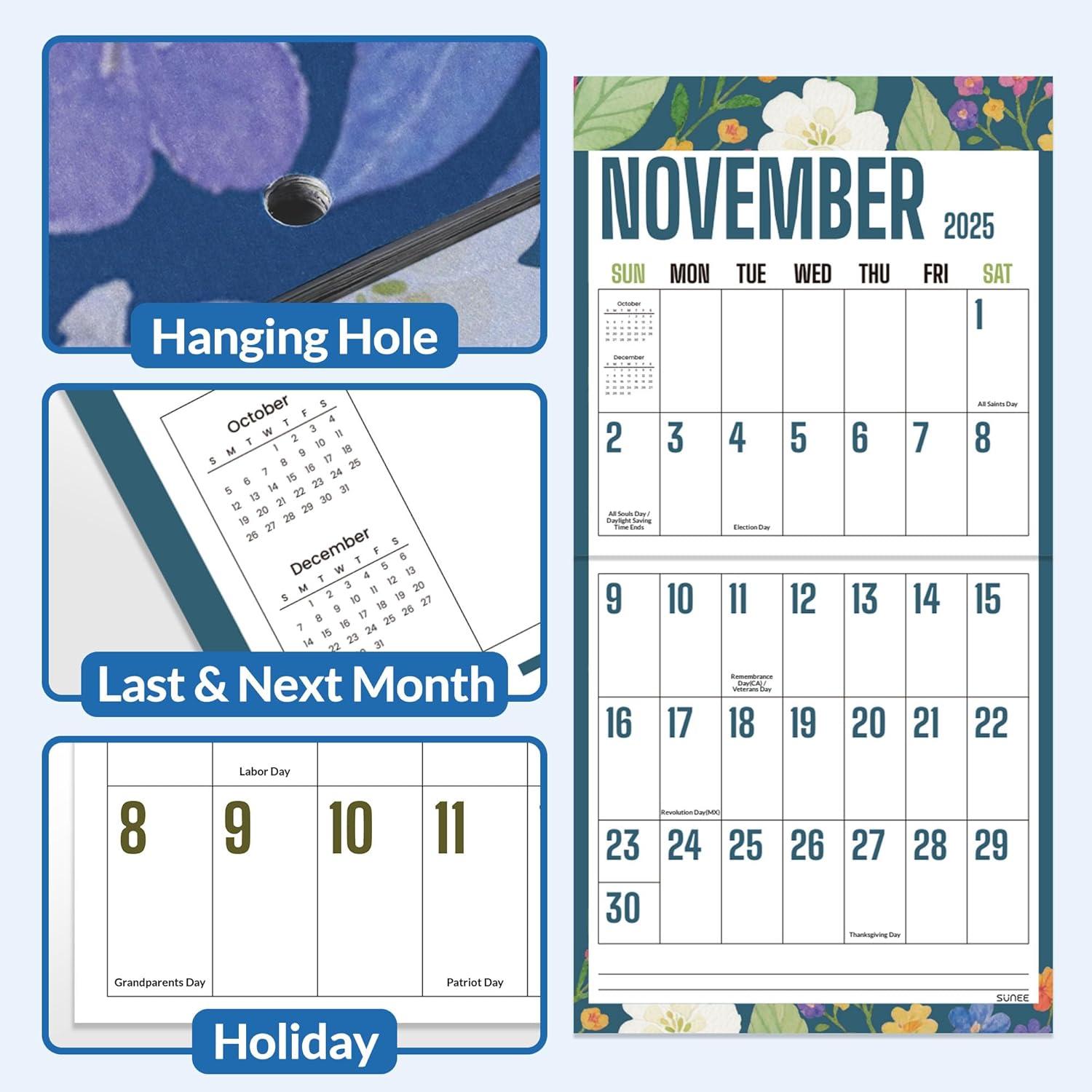 image:imageSUNEE Calendar 2026 18 Months Wall Calendar Oct 2025 Mar 2027 12x17 Big Hanging Calendar 2026 with Note Past Month and Next Month for Organizing amp Planning CuteFloralcolor