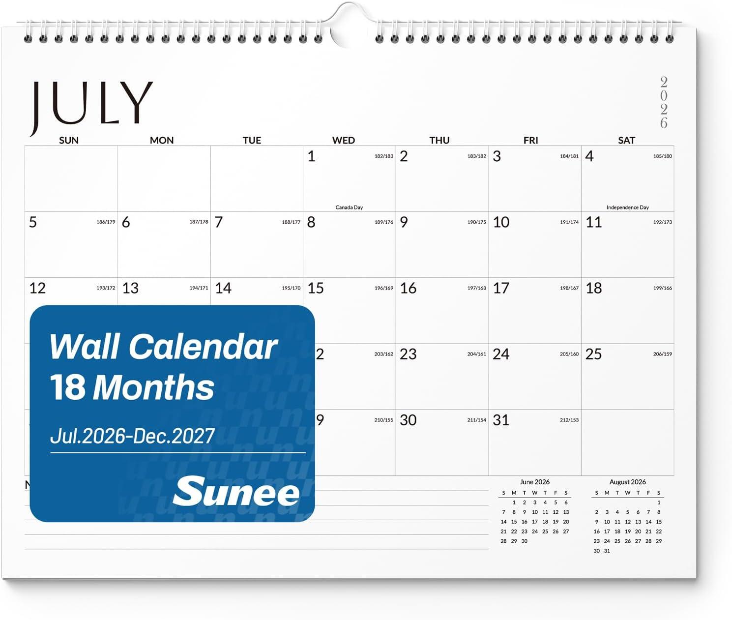 image:imageSUNEE Calendar 2026 18 Months Wall Calendar Oct 2025 Mar 2027 12x17 Big Hanging Calendar 2026 with Note Past Month and Next Month for Organizing amp Planning CuteWhite