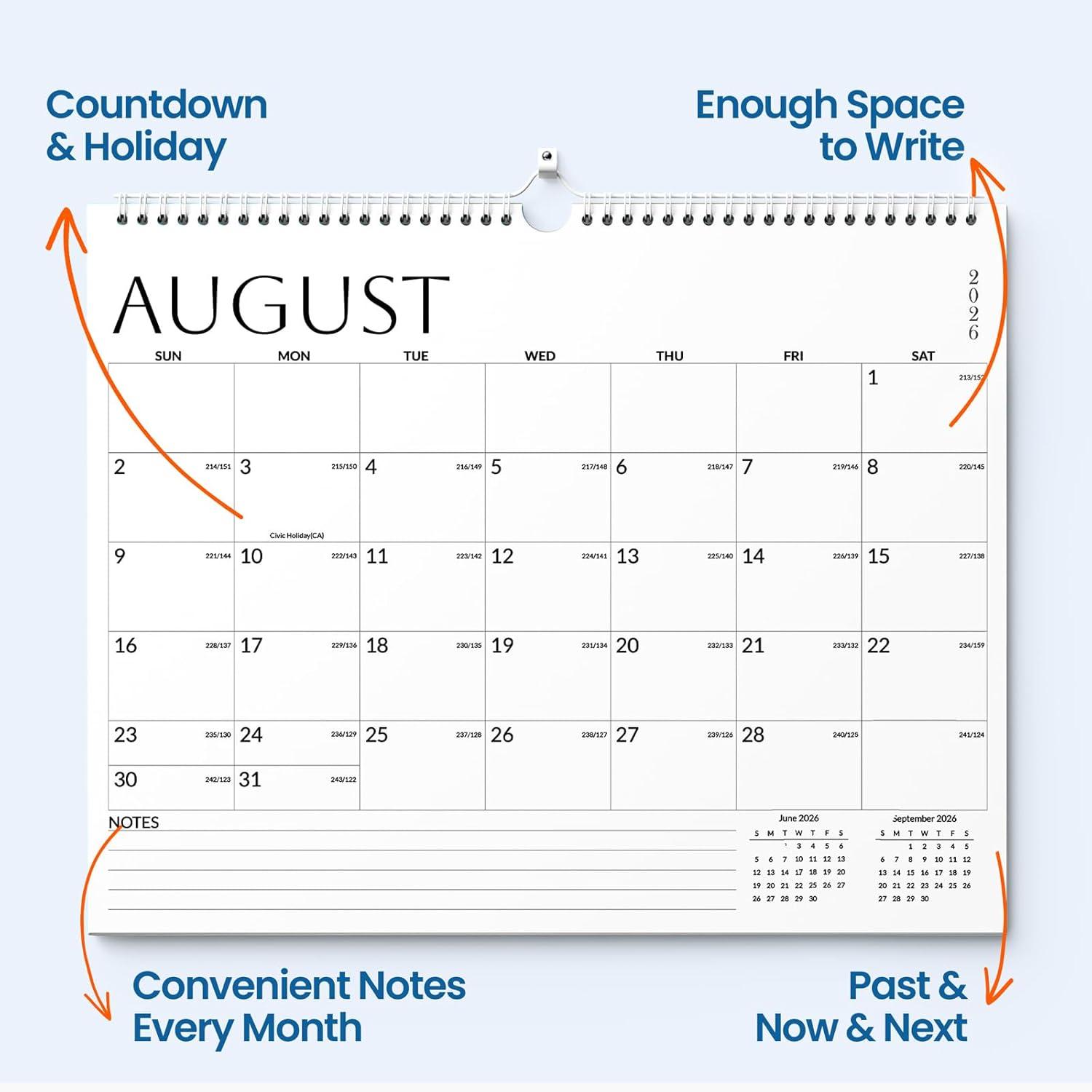 image:imageSUNEE Calendar 2026 18 Months Wall Calendar Oct 2025 Mar 2027 12x17 Big Hanging Calendar 2026 with Note Past Month and Next Month for Organizing amp Planning CuteWhite